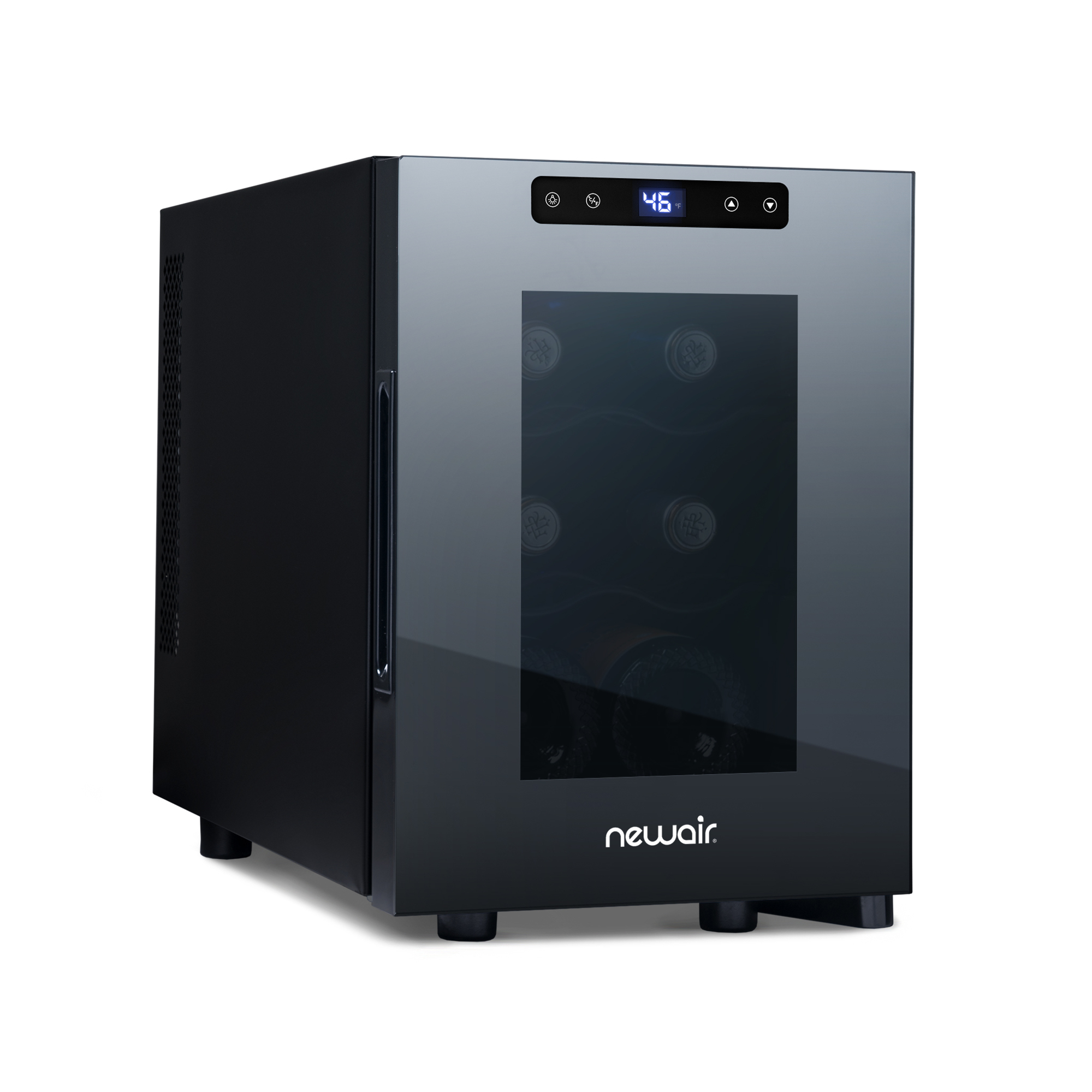 Newair, 6 Bottle Countertop Mirrored Compact Wine Cooler, Bottle Capacity 6 Model# NWC06TBK00