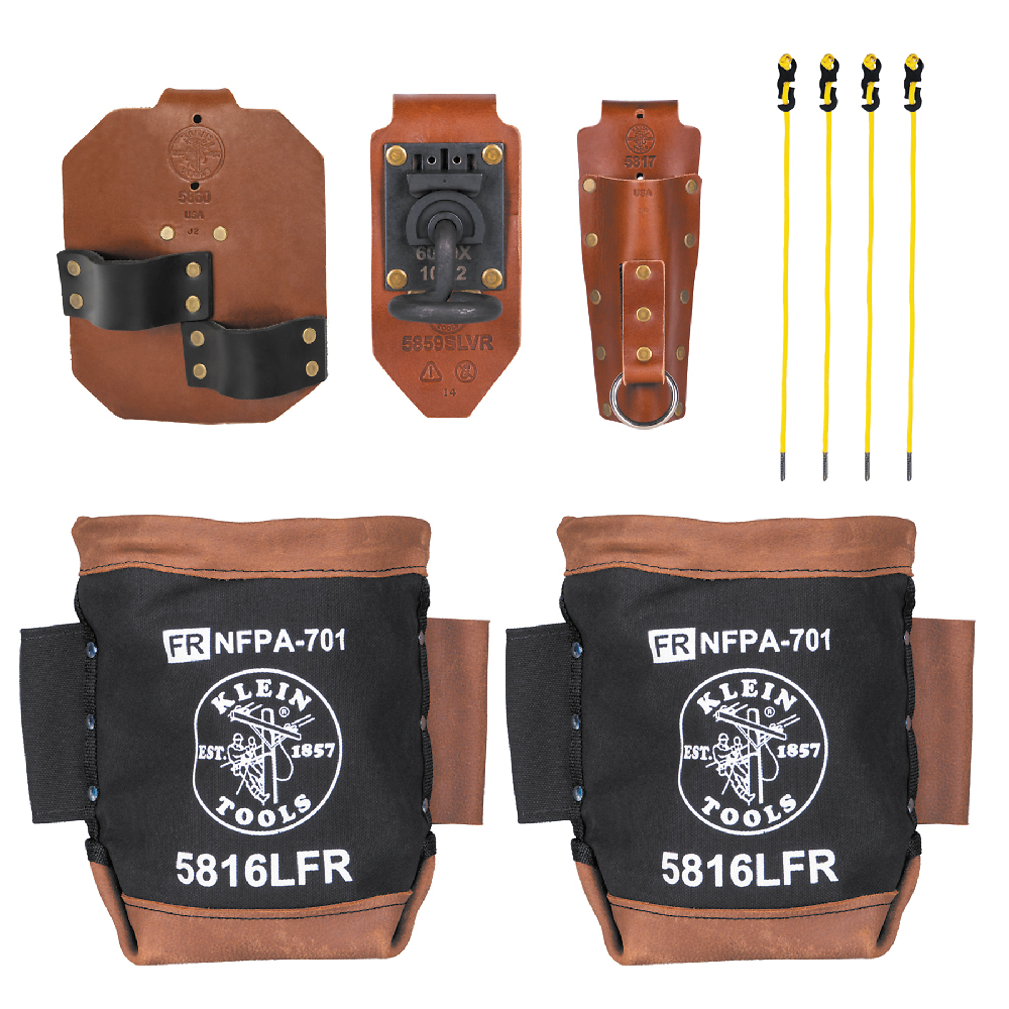 Klein Tools, Iron Worker Tool Holder Essentials Set, Color Multi, Pockets (qty.) 4 Material Leather, Model# 5800HRN