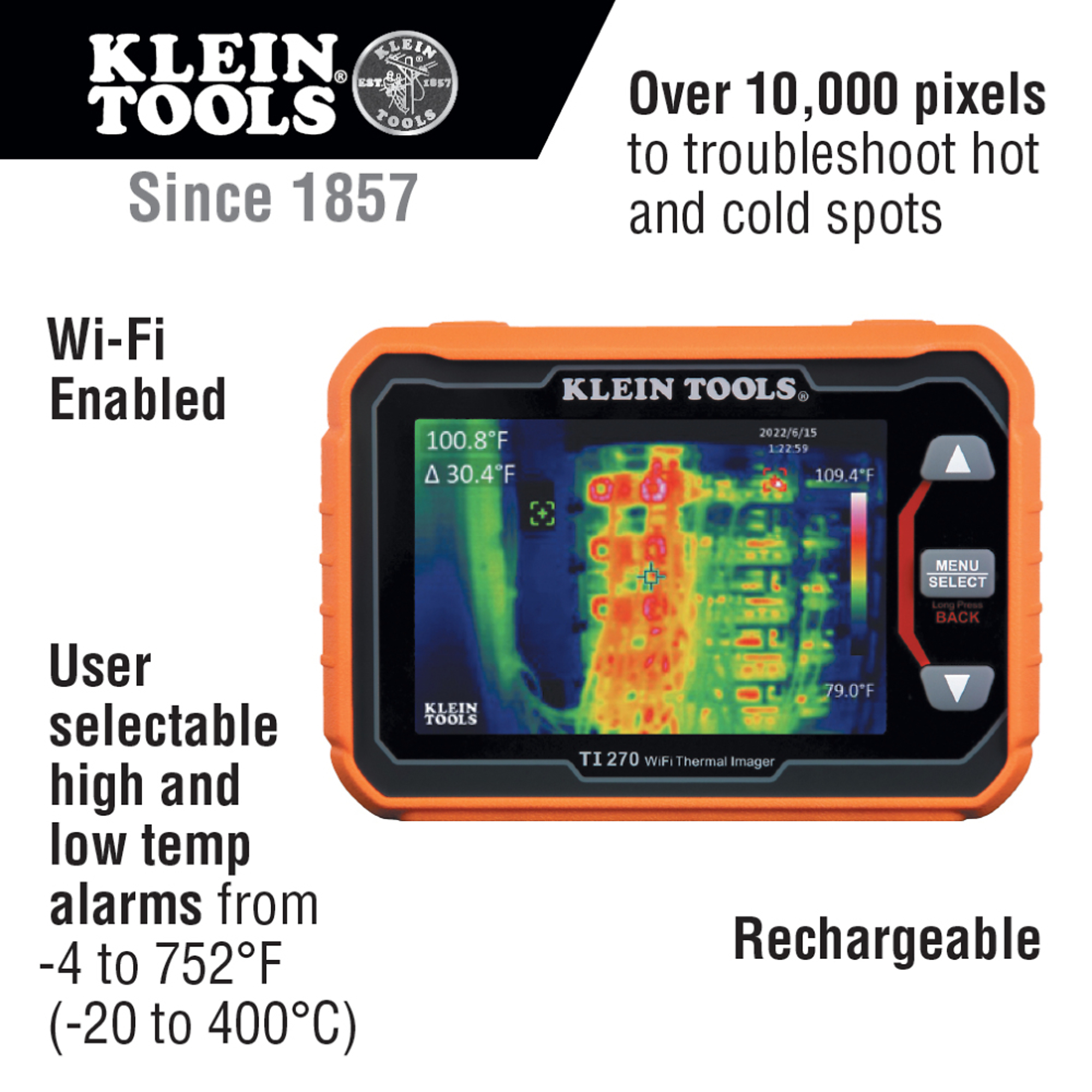 Klein Tools, Rechargeable Thermal Imager with Wi-Fi, Model# TI270 ...