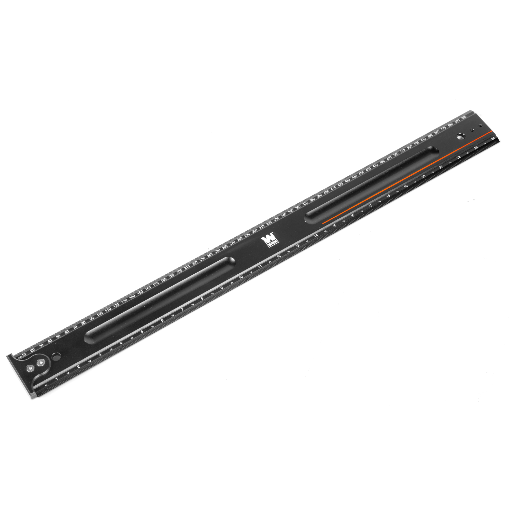 WEN Measuring Ruler - 24in., Laser-Etched Scale, Anodized Aluminum, Hook Stop, Model# ME824R