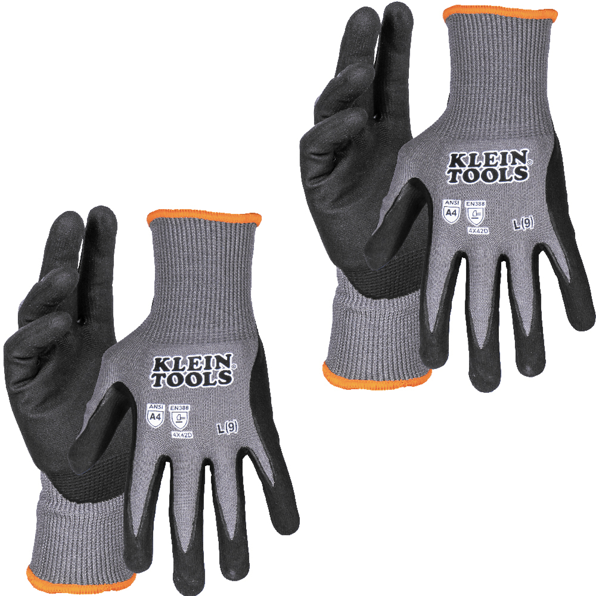 Klein Tools, Knit Dipped Gloves, Cut Level A4 Touchscreen, Lar, Size L, Color Gray/Black, Model# 60589