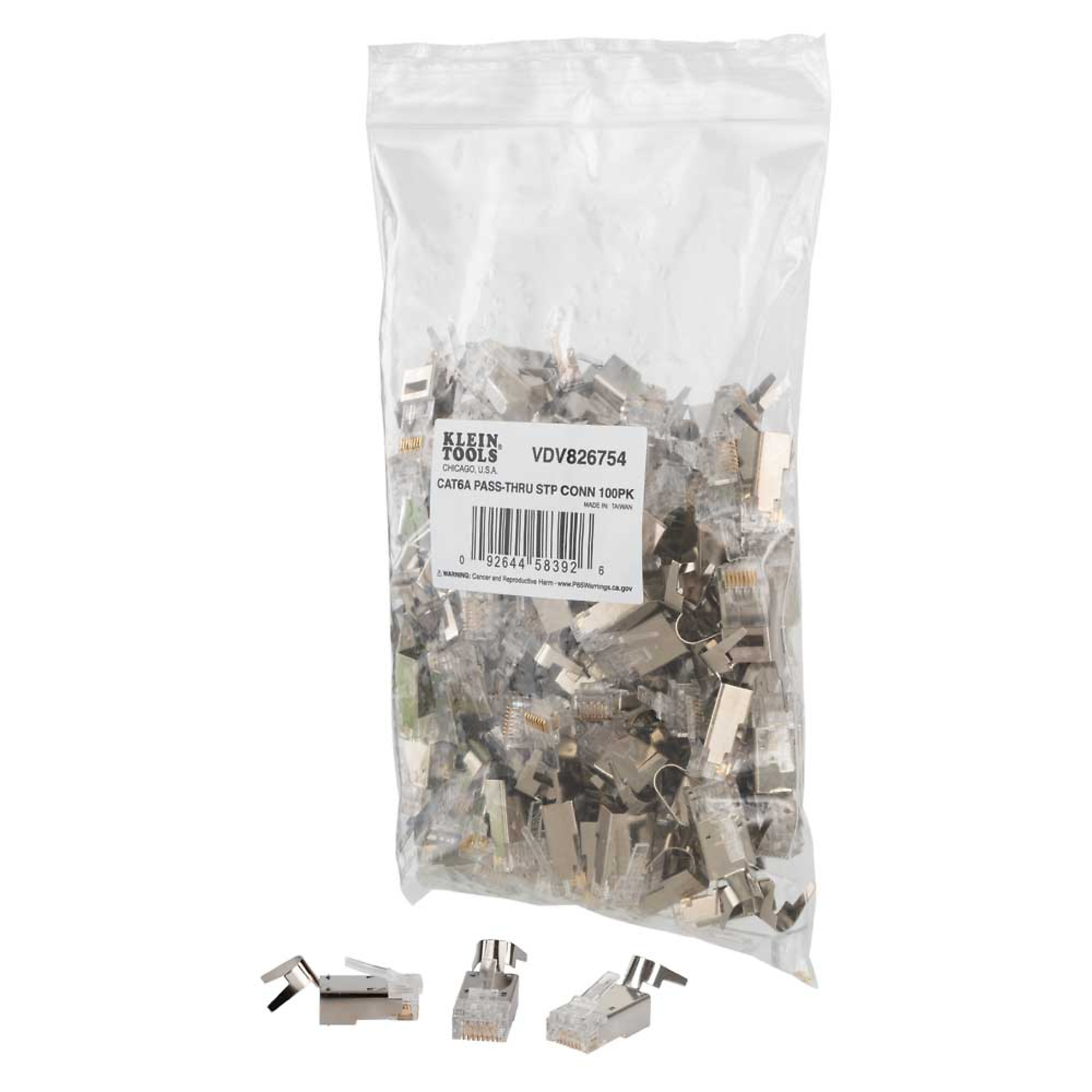 Klein Tools, Pass-Thru Modular Data Plug, RJ45-CAT6A, Shielded, Model# VDV826-754