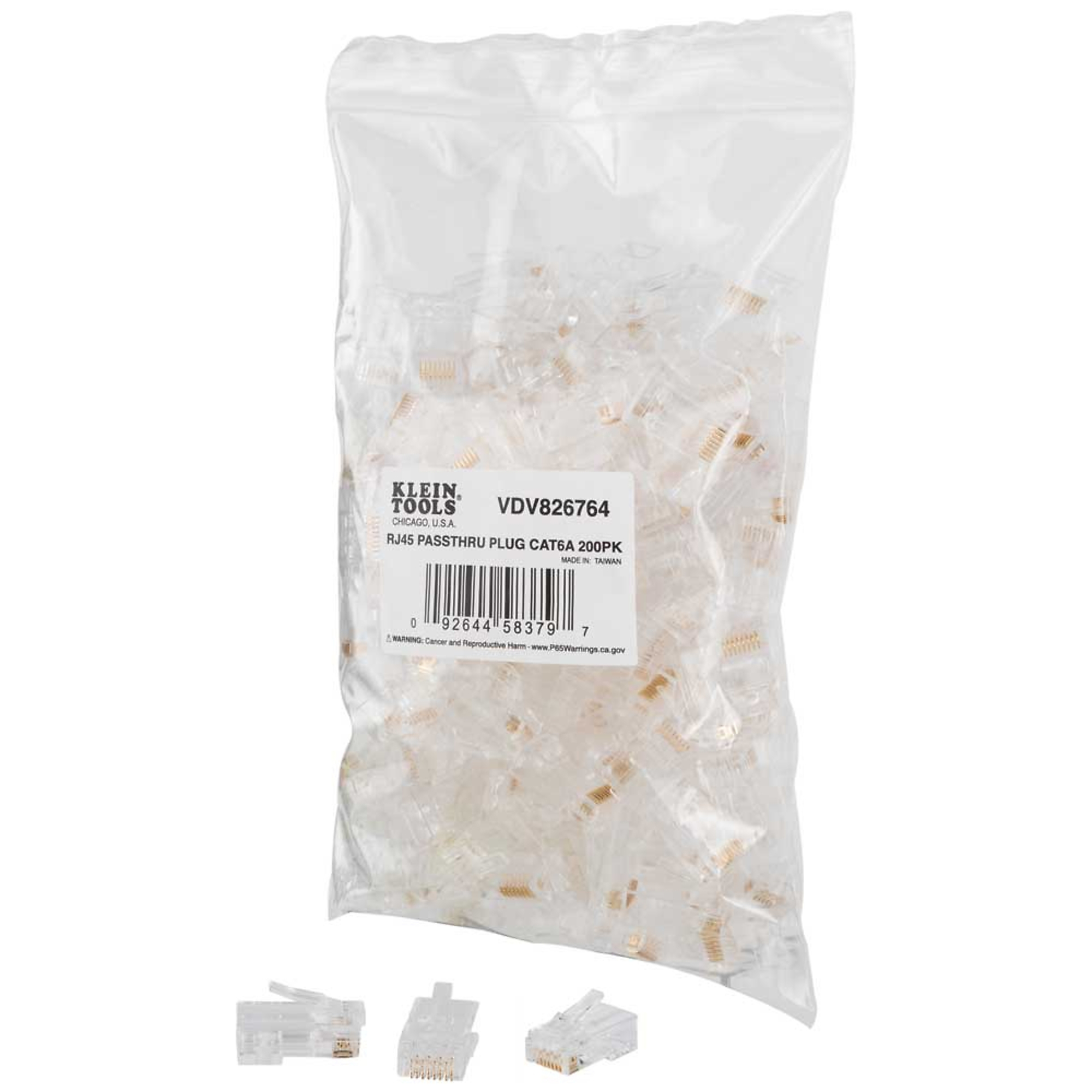Klein Tools, Pass-Thru Modular Data Plugs, RJ45-CAT6A, UTP 200 Model# VDV826-764
