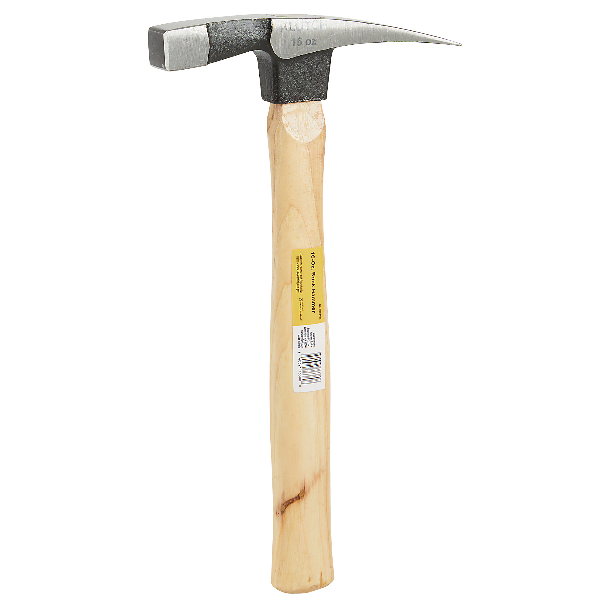 Klutch 16-Oz. Brick Hammer, 12.8in.L Hickory Handle