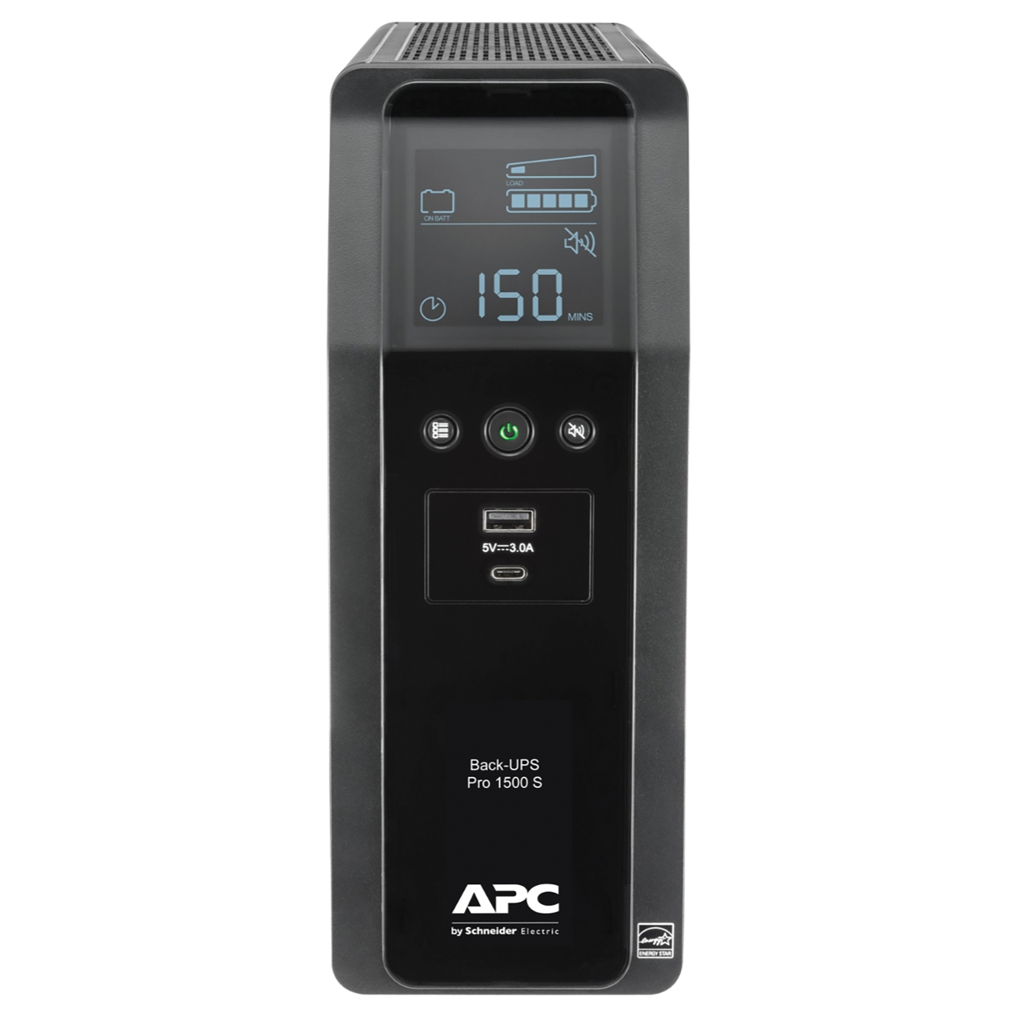 APC Back-UPS Pro, 10-Outlet Battery Back-Up Surge Protector, Volts 1500 Max. Amps 3 Running Watts 900 W, Model# BR1500MS2