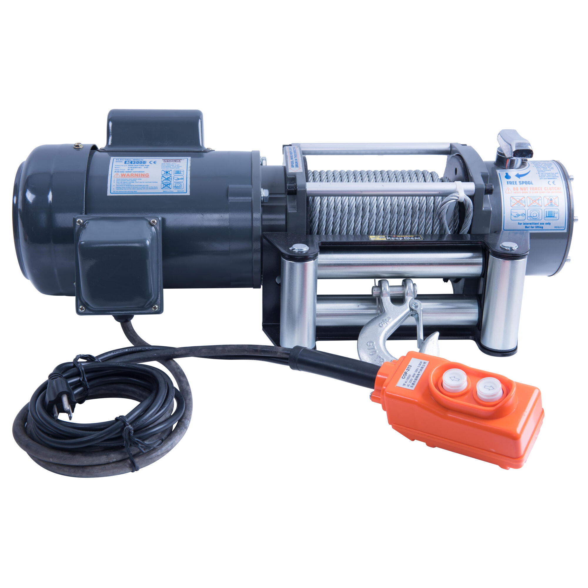 Endurance Marine, Crane Drum Winch Auto Brake (Bare Drum) Cable Not Included, Capacity (Line Pull) 3000 lb, Volts 115/230 Max. Amps 8 Model# AC3000