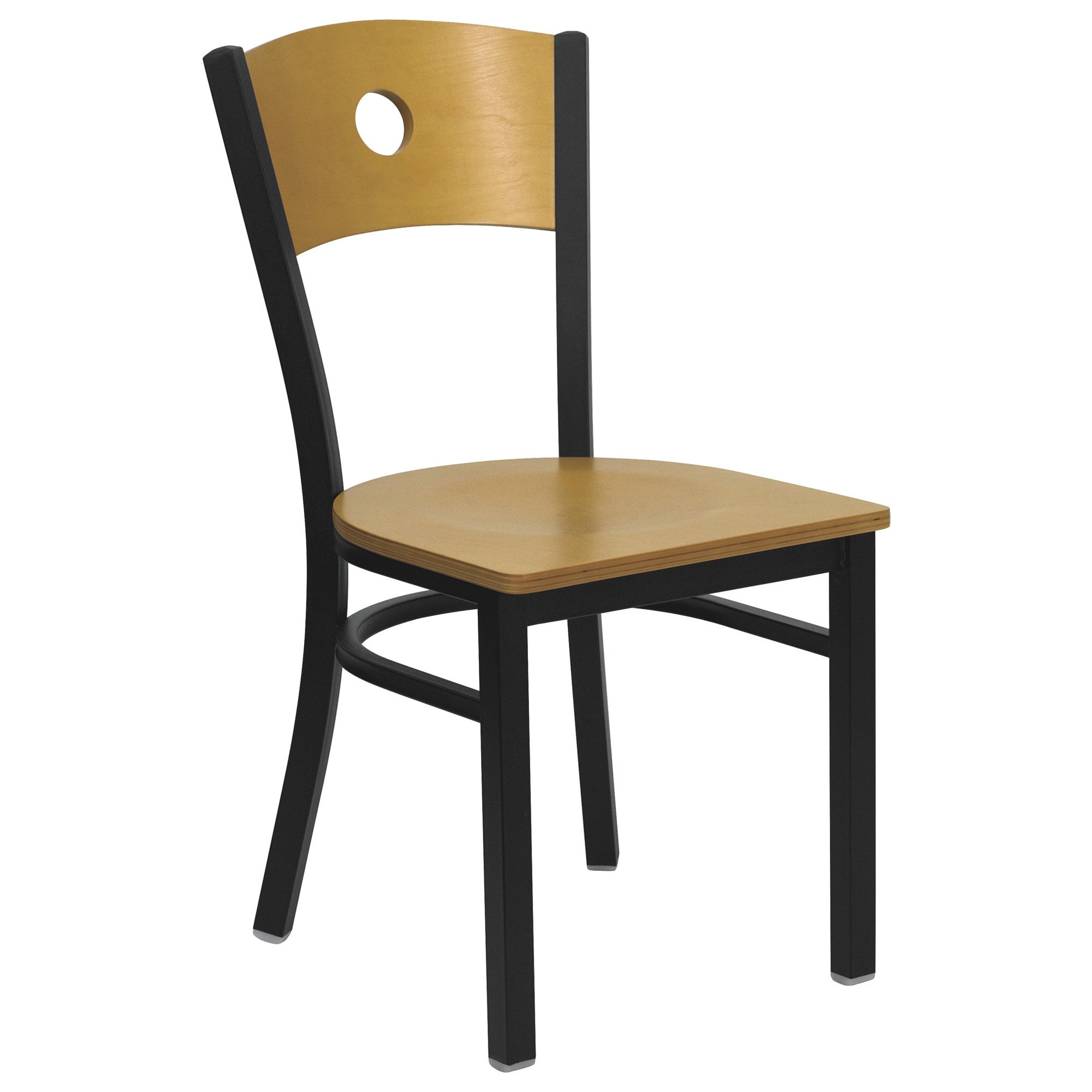 Flash Furniture Metal Chair with Circle Back — Natural Wood Back/Black Frame, 500-Lb. Capacity