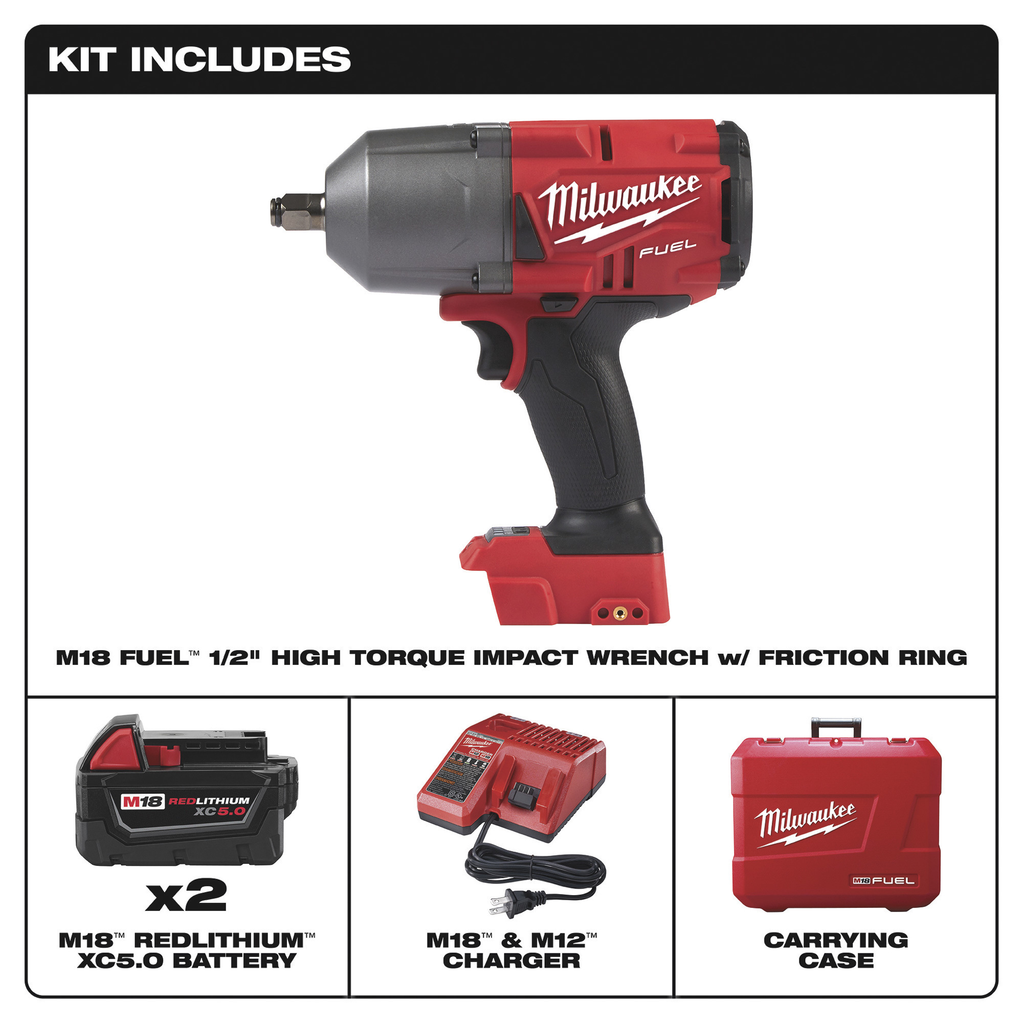 Milwaukee M18 FUEL Cordless High-Torque Impact Wrench Kit with Friction Ring  — 1/2in. Drive, 1400 Ft./Lbs. Torque, Batteries, Model# 2767-22  Northern Tool