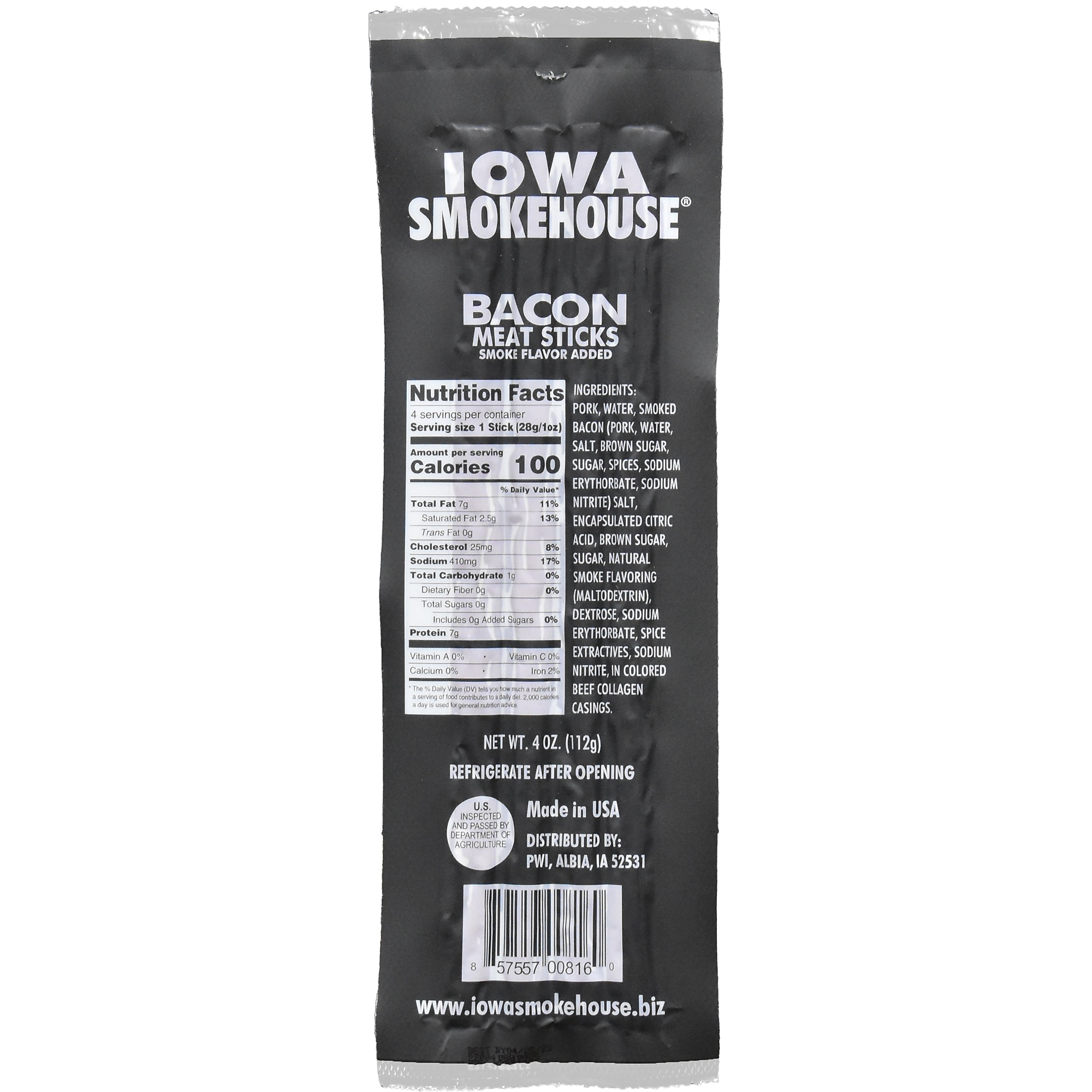 Iowa Smokehouse, 4 oz Meat Sticks Bacon, Model# is-4ba