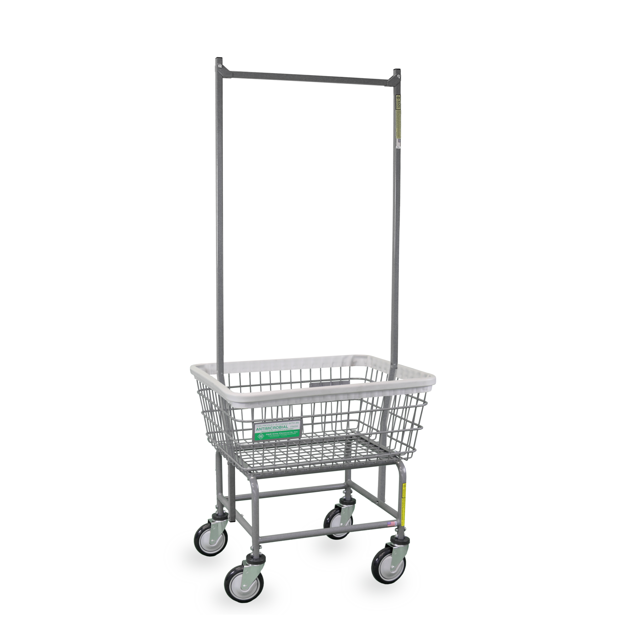 R&B Wire Products, Inc., Antimicrobial Laundry Cart w/ Double Pole Rack, Total Capacity 75 lb, Model# 100E58/ANTI