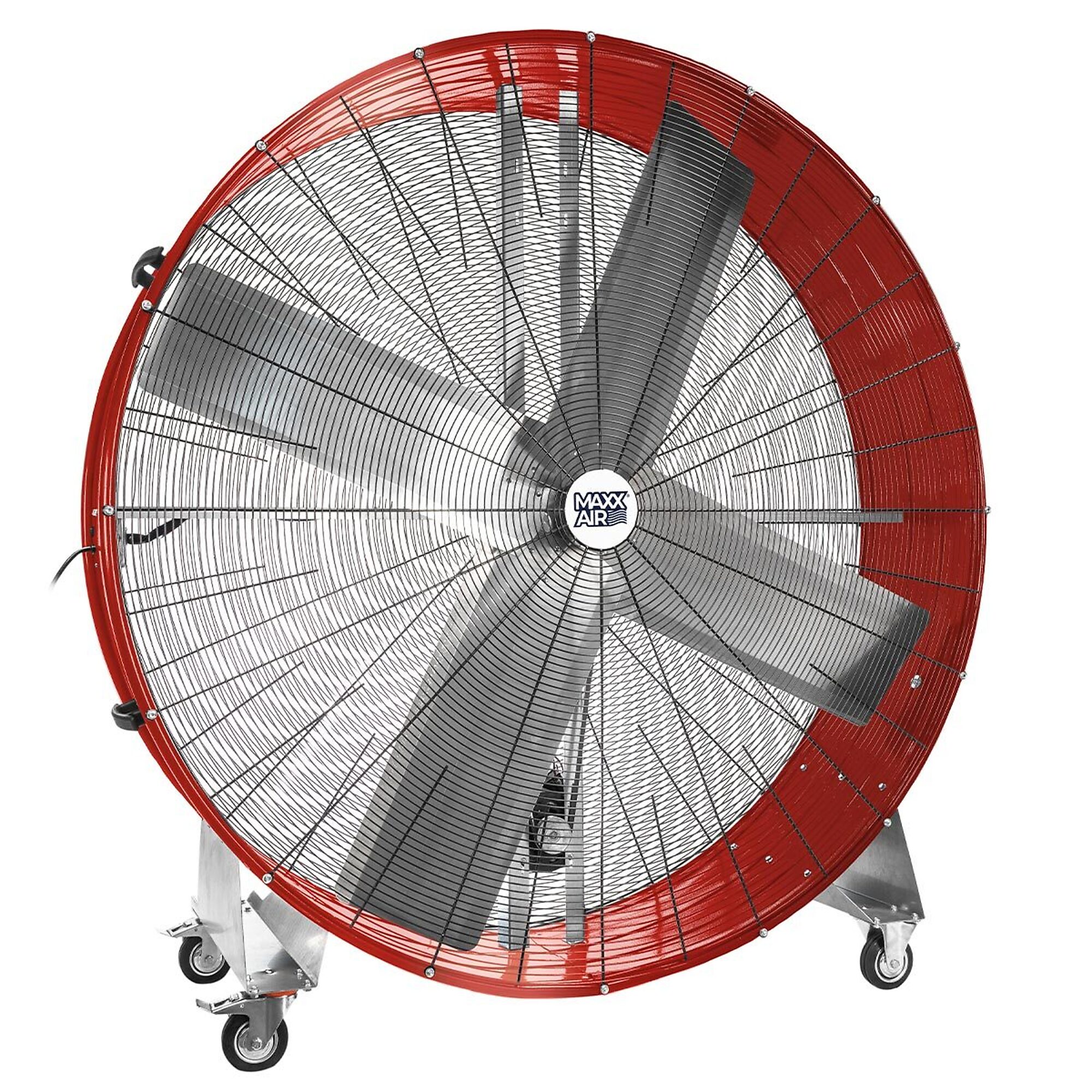 MaxxAir, Pro 60in. 2-Speed Mobile Belt Drive Drum Fan, Red, Fan Diameter 60 in, Horsepower 0.75 HP, Air Delivery 19000 cfm, Model# BF60BDREDP-4