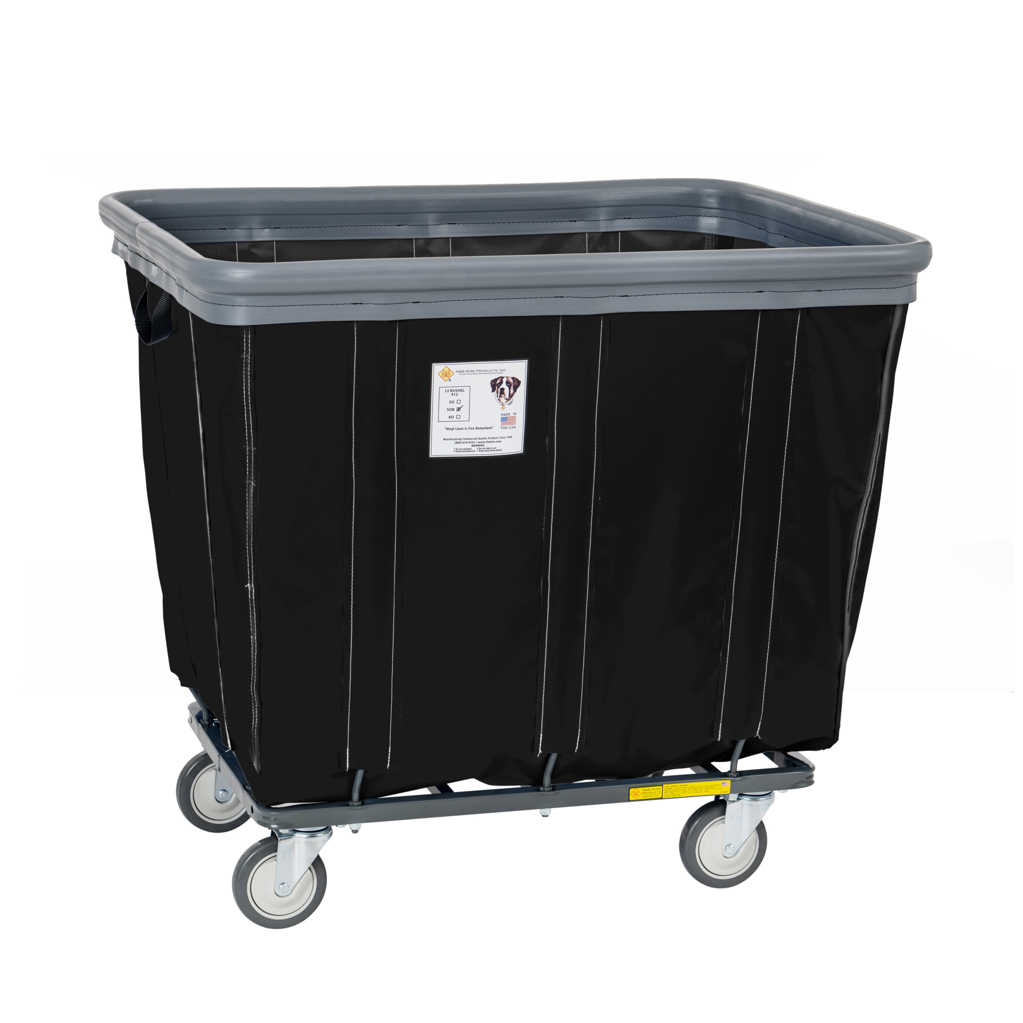 R&B Wire Products, Inc., Vinyl Basket Truck w/ Air Cushion Bumper, Capacity 600 lb, Capacity Volume 15 ft³, Color Black, Model# 412SOBC/BLK