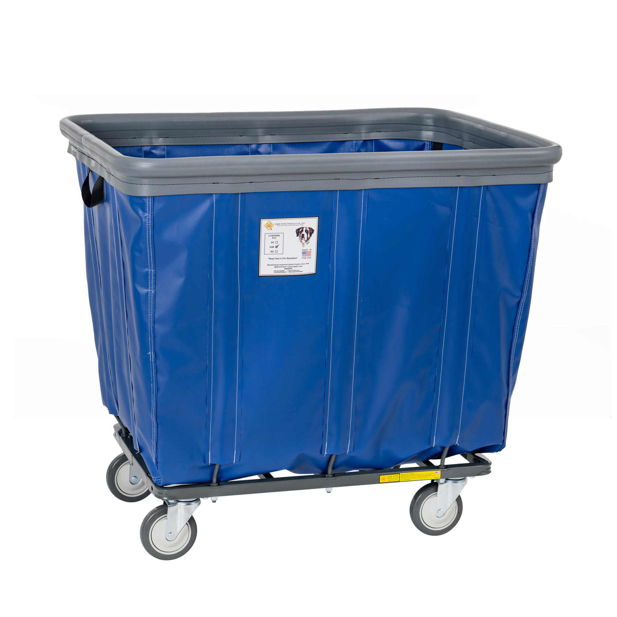 R&B Wire Products, Inc., Vinyl Basket Truck w/ Air Cushion Bumper, Capacity 600 lb, Capacity Volume 17 ft³, Color Blue, Model# 414SOBC/BL