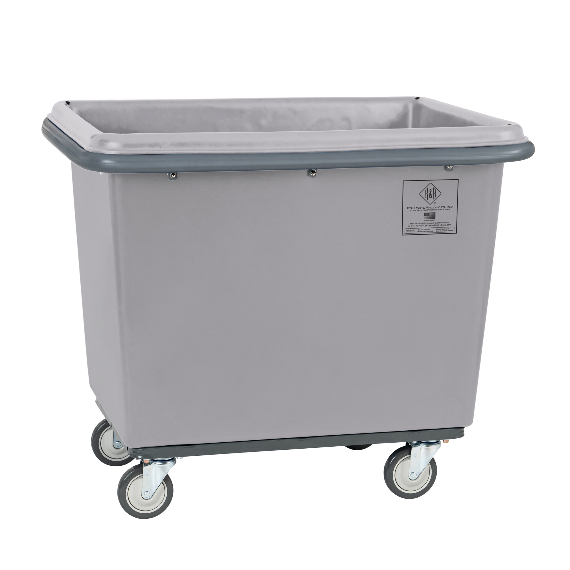 R&B Wire Products, Inc., 10 Bushel Poly Bumper Truck with Steel Base, Capacity 600 lb, Capacity Volume 12 ft³, Color Gray, Model# 4610G/PTB