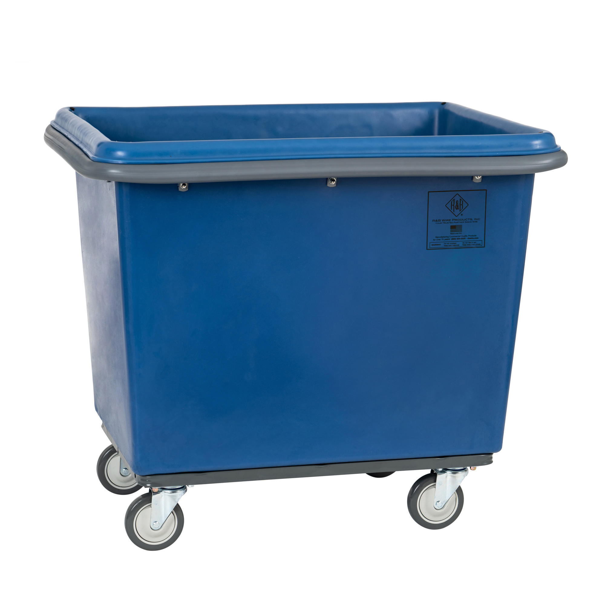 R&B Wire Products, Inc., 16 Bushel Poly Bumper Truck with Steel Base, Capacity 600 lb, Capacity Volume 20 ft³, Color Blue, Model# 4616B/PTB