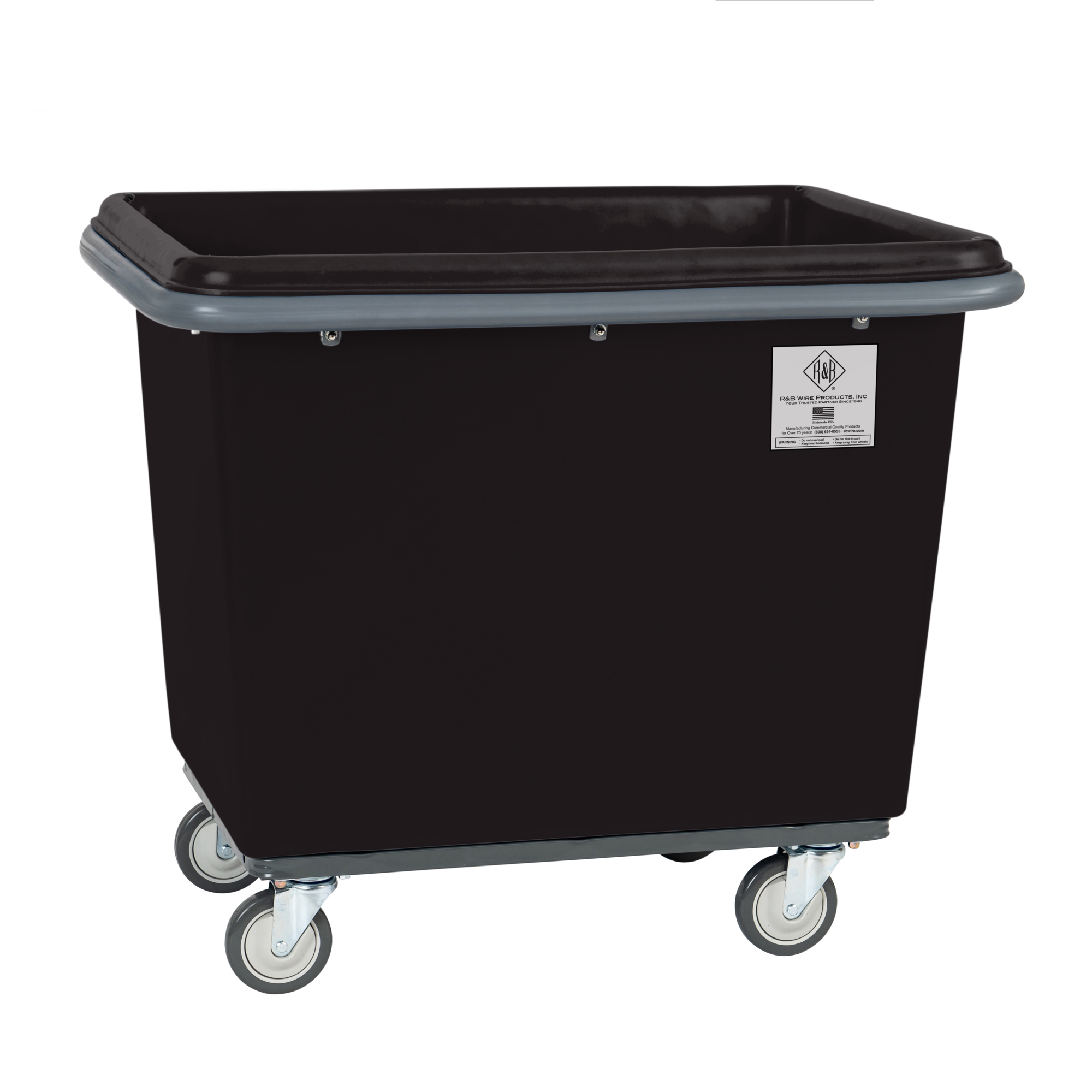 R&B Wire Products, Inc., 16 Bushel Poly Bumper Truck with Steel Base, Capacity 600 lb, Capacity Volume 20 ft³, Color Black, Model# 4616BLK/PTB