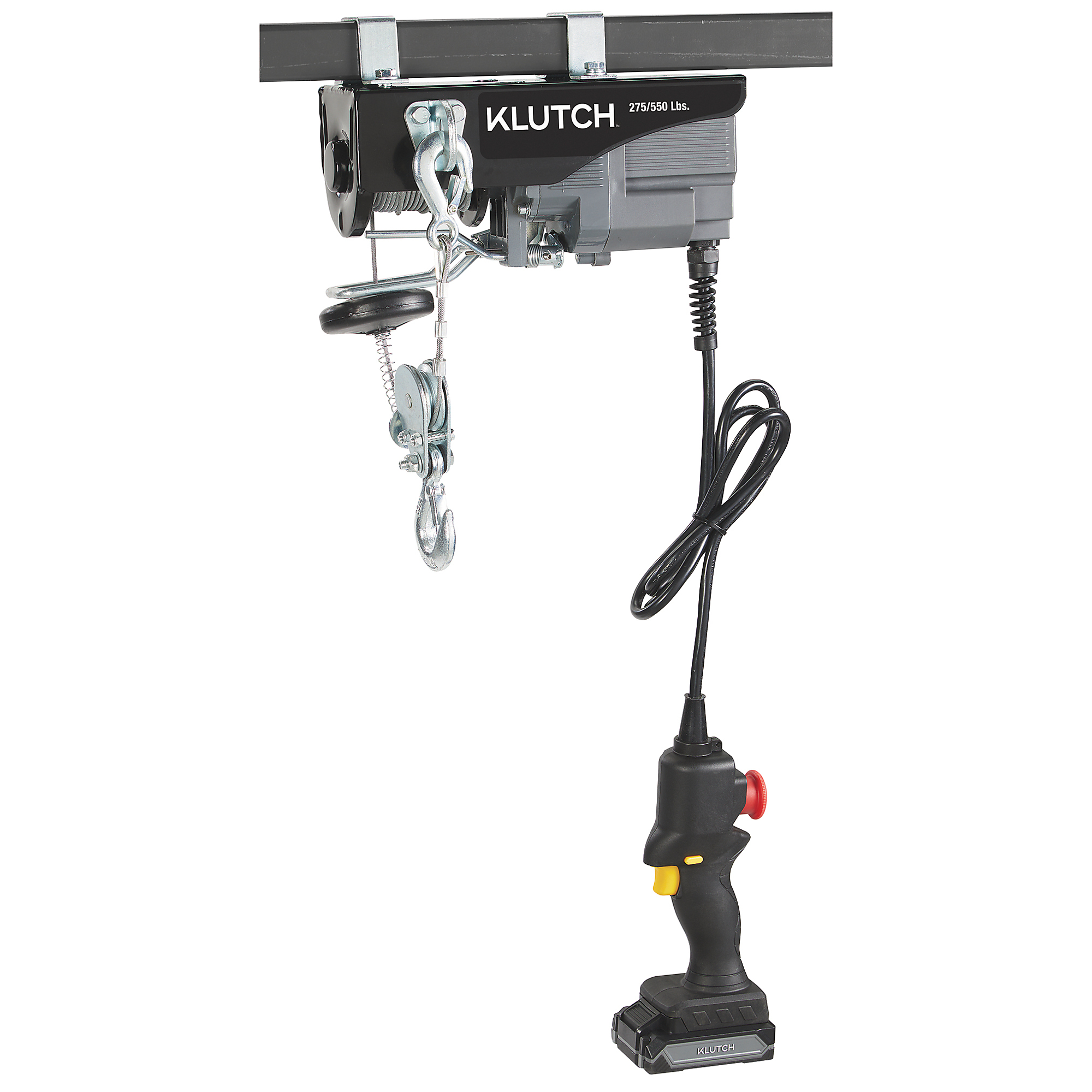 Klutch Cable Hoist Kit, KLiQ 20V, Battery-Powered, 275-Lb. Single-Line/550-Lb. Double-Line Capacity, 39ft./19.5ft. Lift Height, Brushless, 2.0Ah