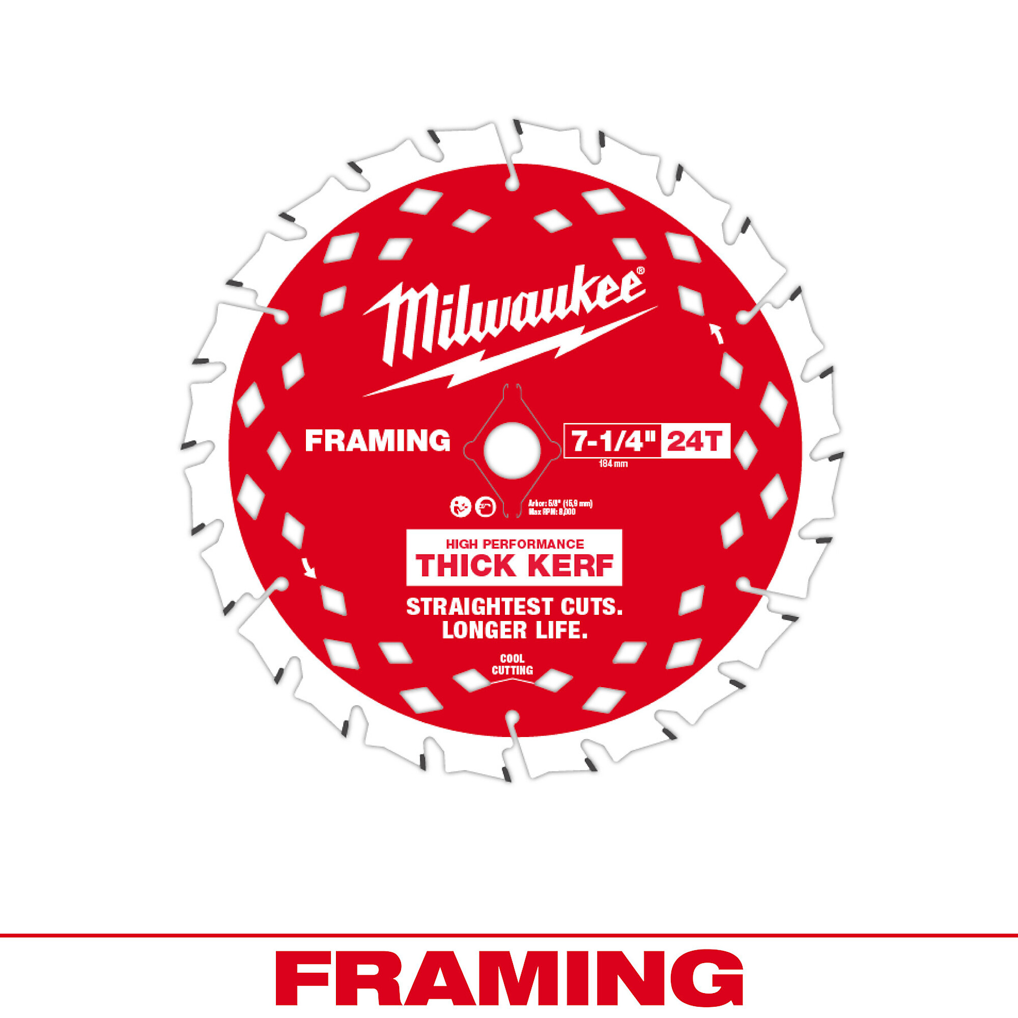 Milwaukee 7-1/4in., 24T Thick Kerf Framing Circular Saw Blade, Model# 48-40-0740