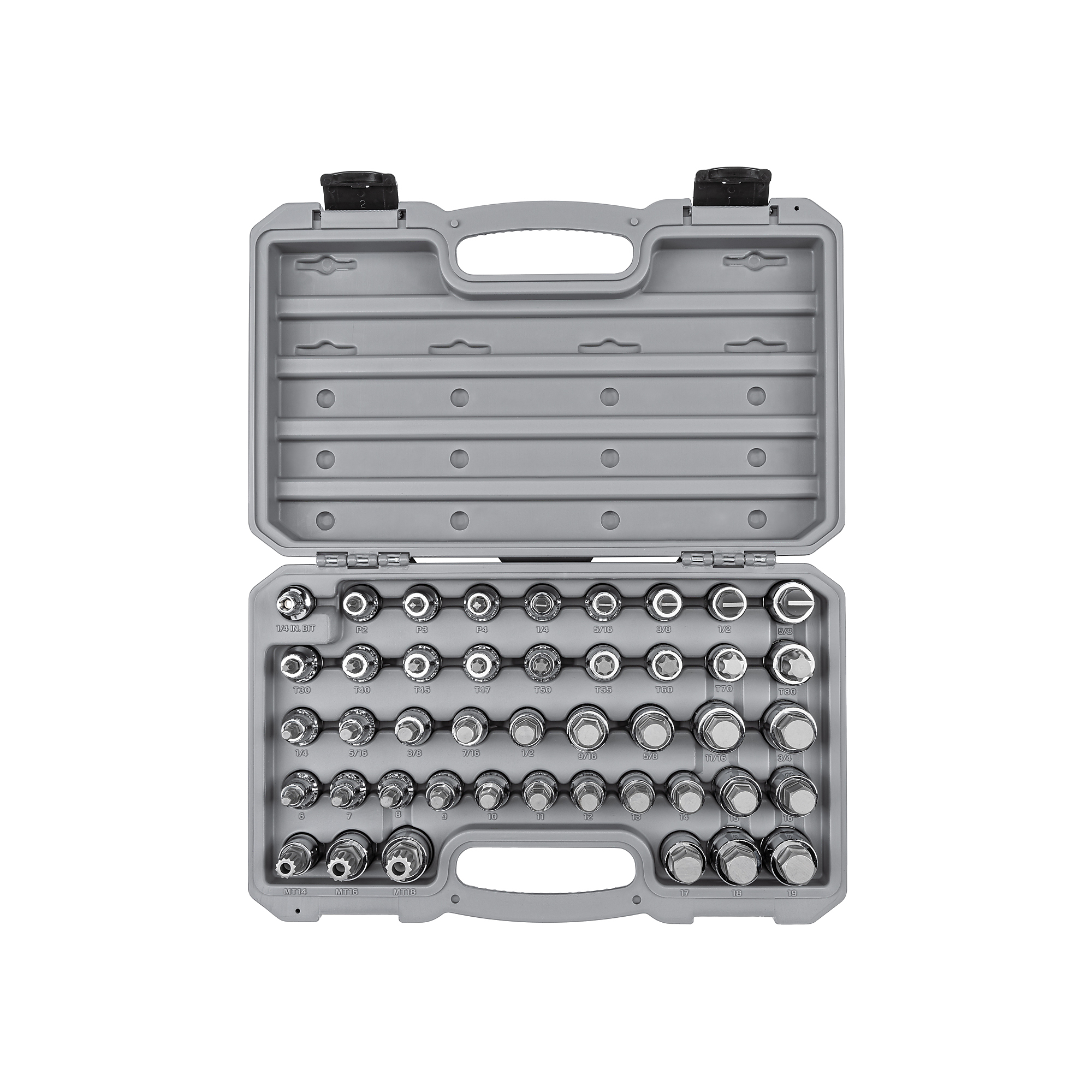 TEKTON 1/2 Inch Drive Hex, Torx, TR Triple Square, Phillips, Slotted Bit Socket Set with Case (44-Piece) | SHB92304