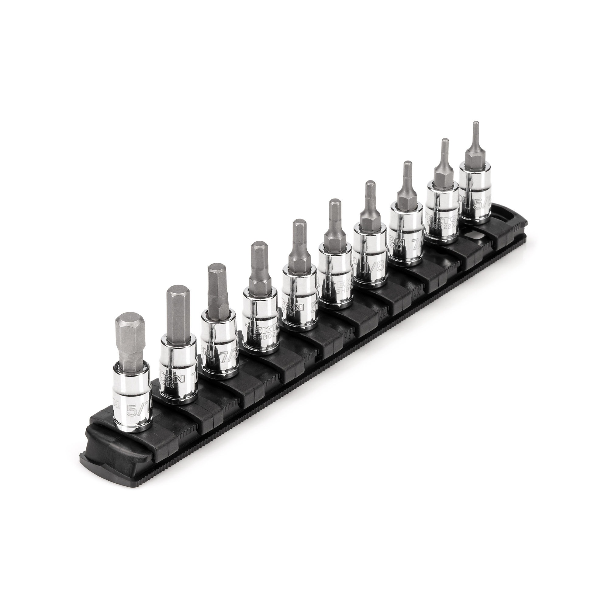 TEKTON 1/4 in Drive Hex Bit Socket Set with Rail, 10-Piece (5/64 - 5/16 in.) | SHB90105