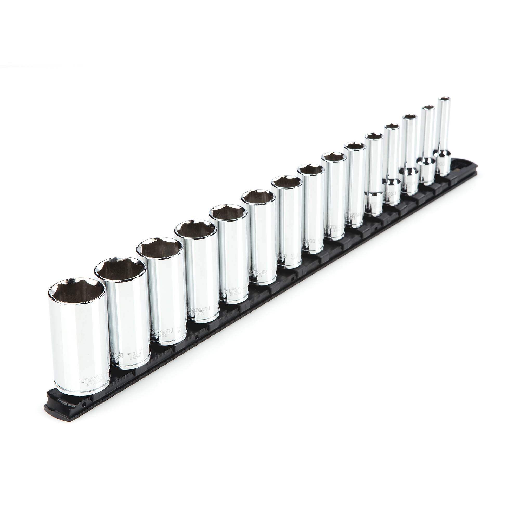 TEKTON 3/8 Inch Drive Deep 6-Point Socket Set with Rail, 15-Piece (1/4 - 1 in.) | SHD91113