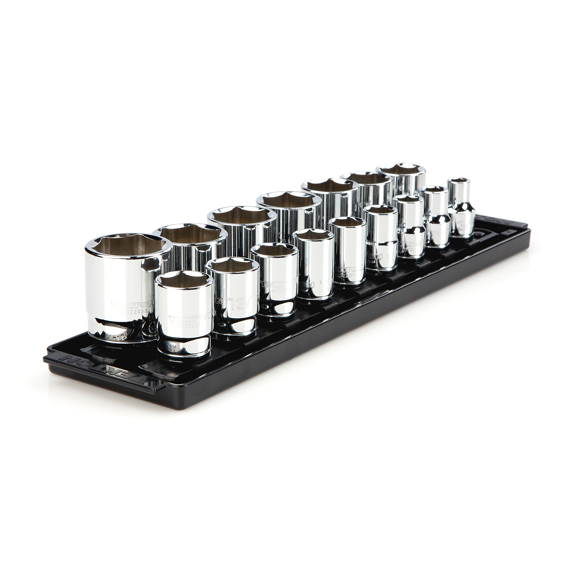 TEKTON 1/2 Inch Drive Shallow 6-Point Socket Set with Rails and Tray, 16-Piece (3/8 - 1-5/16 in.) | SHD92001
