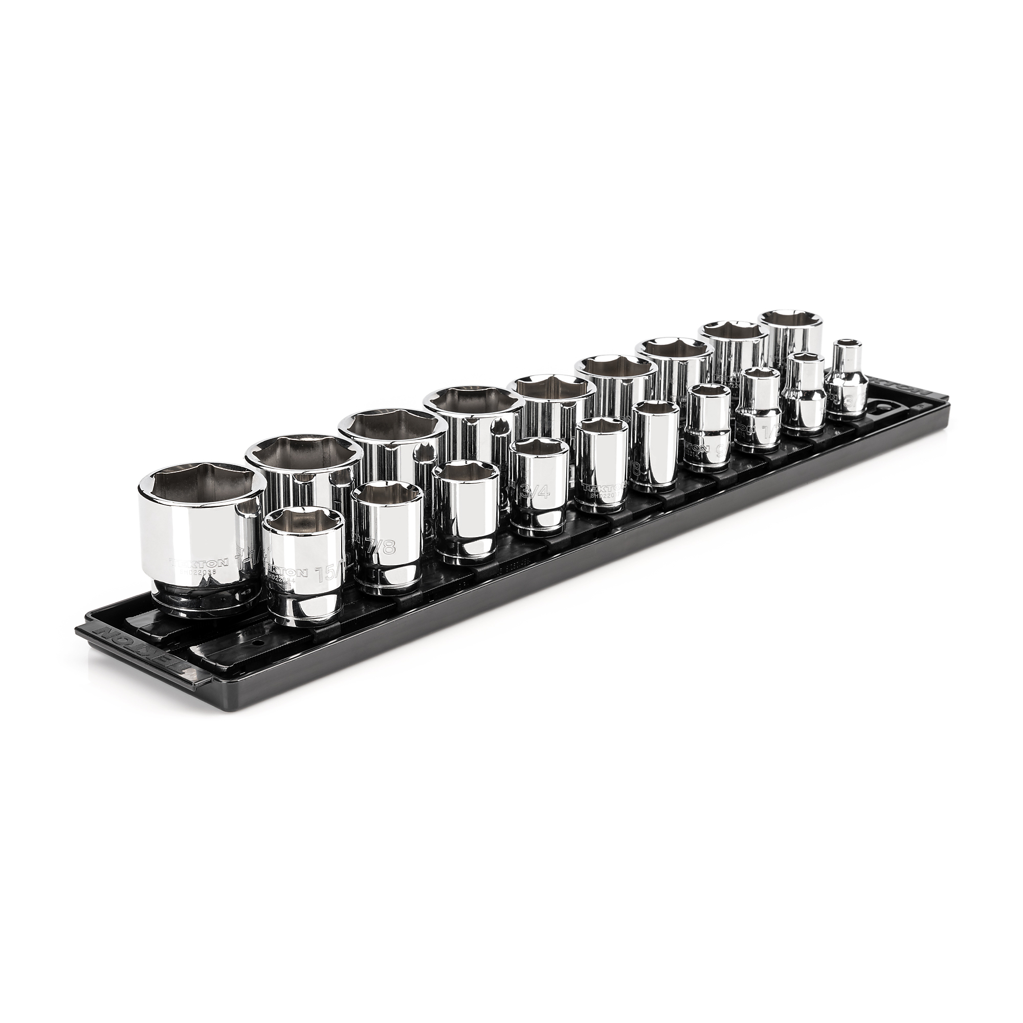 TEKTON 1/2 Inch Drive Shallow 6-Point Socket Set with Rails and Tray, 19-Piece (3/8 - 1-1/2 in.) | SHD92122