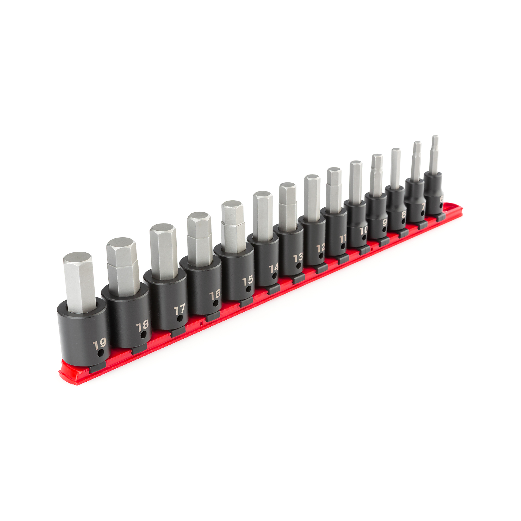 TEKTON 1/2 Inch Drive Hex Impact Bit Socket Set with Rail, 14-Piece (6 - 19 mm) | SIB92101