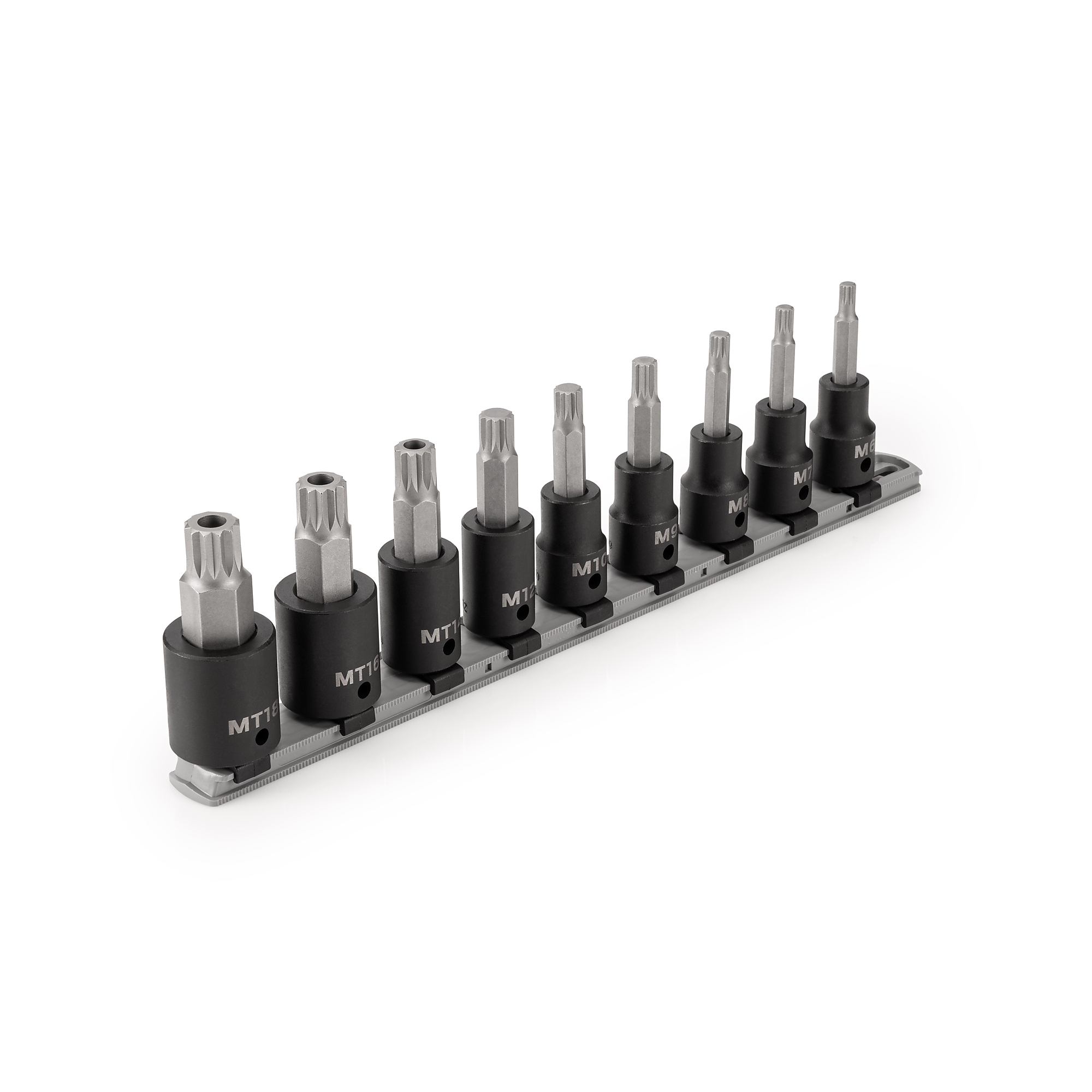 TEKTON 1/2 in Drive Triple Square Impact Bit Socket Set with Rail, 9-Piece (M6 - M12, MT14 - MT18) | SIB92103