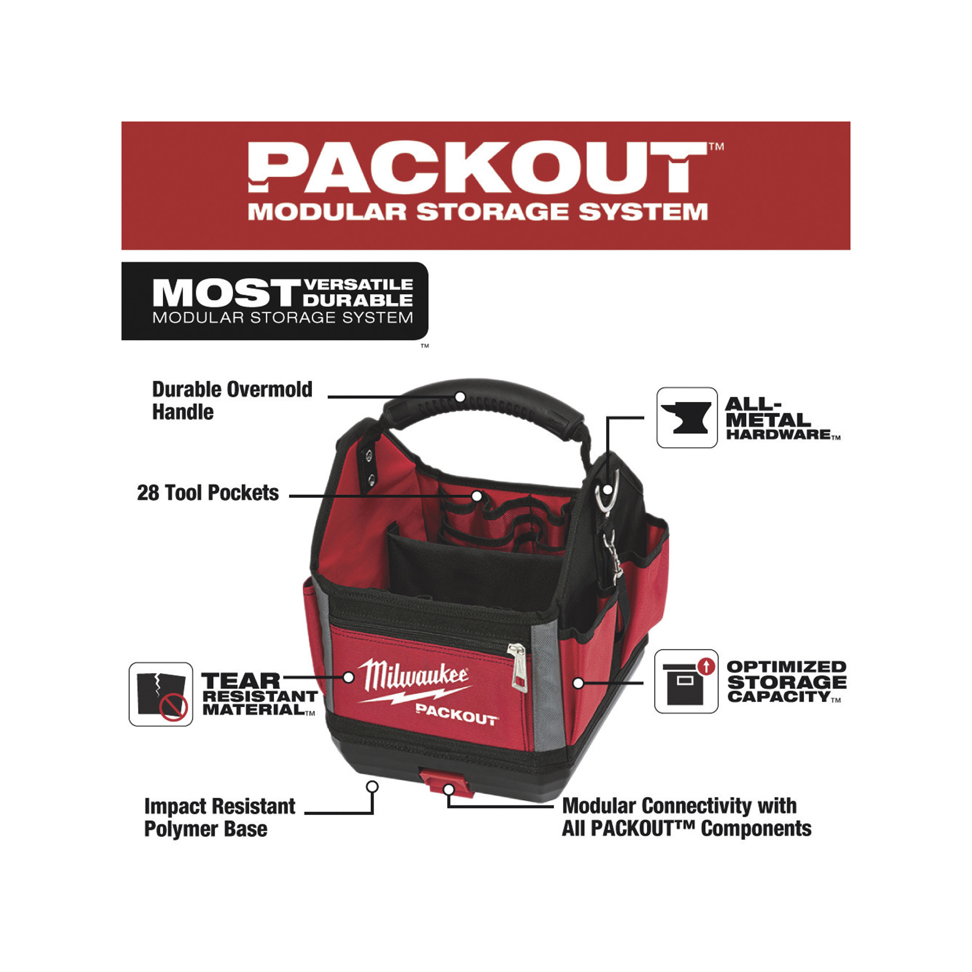 10in Storage Box Milwaukee Packout 10in. Storage Tote, 11in.L x 13in.W x 10in.H, Model ...