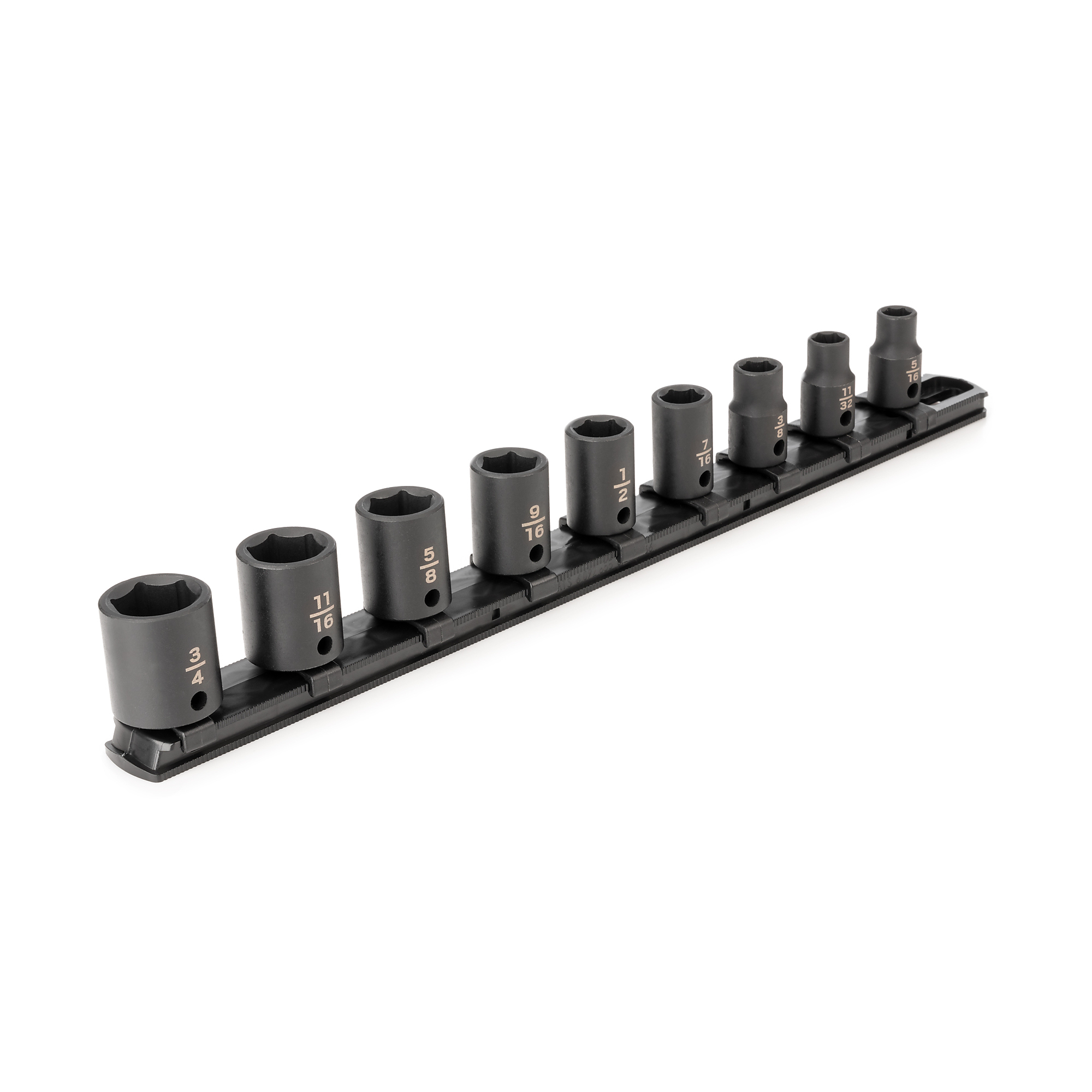 TEKTON 3/8 Inch Drive Shallow 6-Point Impact Socket Set with Rail, 9-Piece (5/16 - 3/4 in.) | SID91100