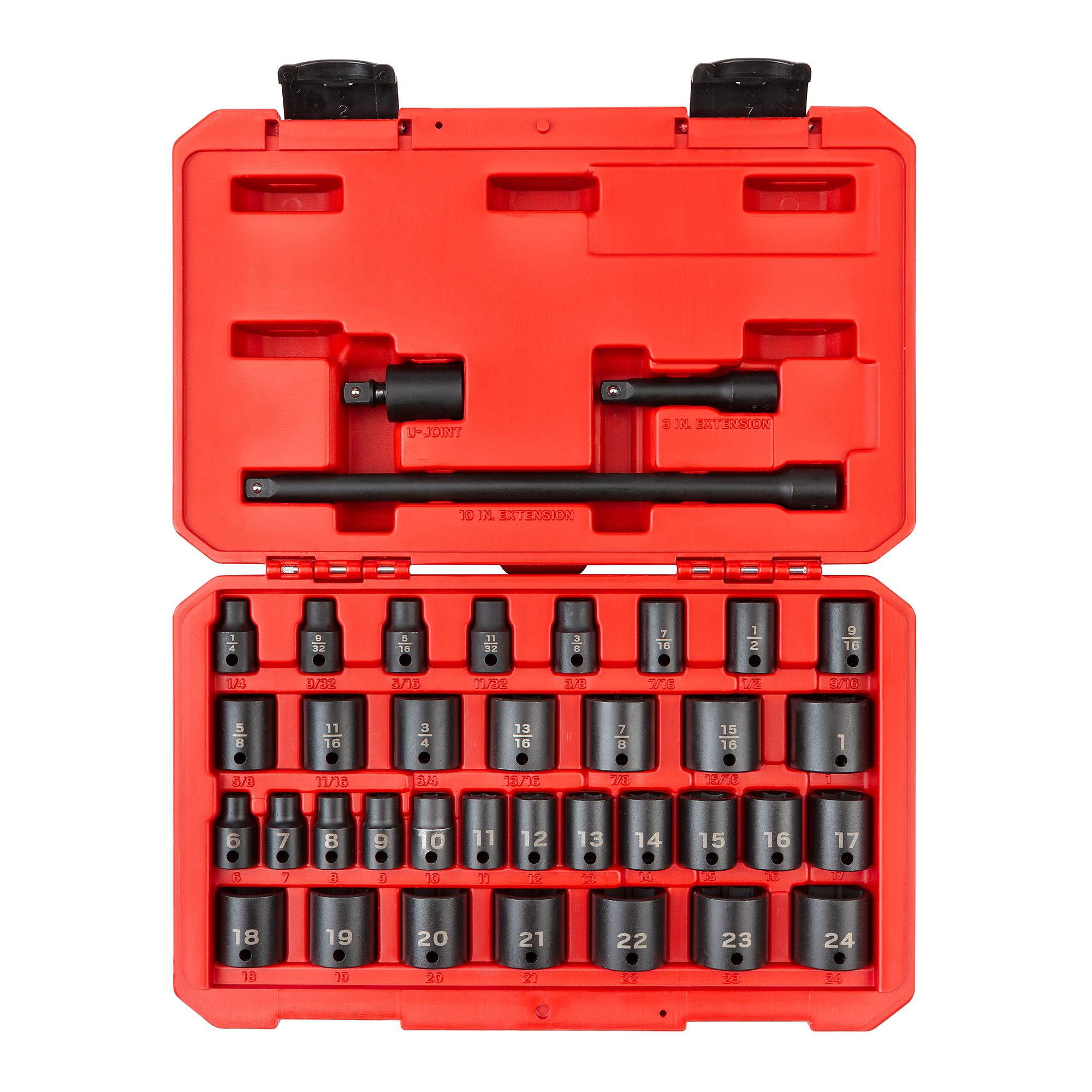 TEKTON 3/8 Inch Drive Shallow 6-Point Impact Socket Set with Case, 37-Piece (1/4 - 1 in., 6 - 24 mm) | SID91402