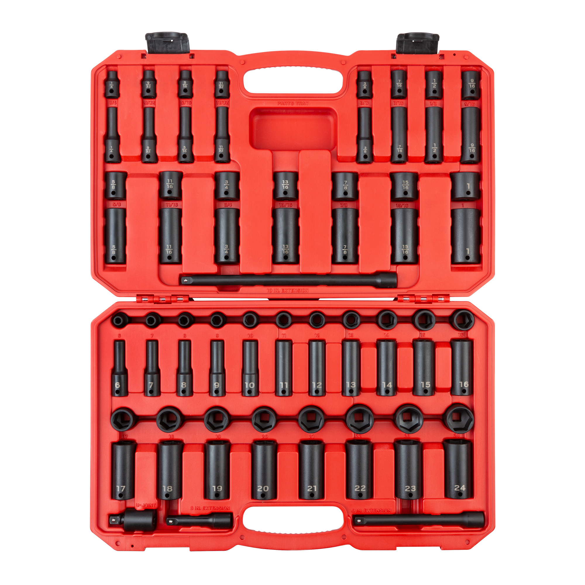 TEKTON 3/8 Inch Drive Shallow and Deep 6-Point Impact Socket Set with Case, 72-Piece (1/4 - 1 in., 6 - 24 mm) | SID91404