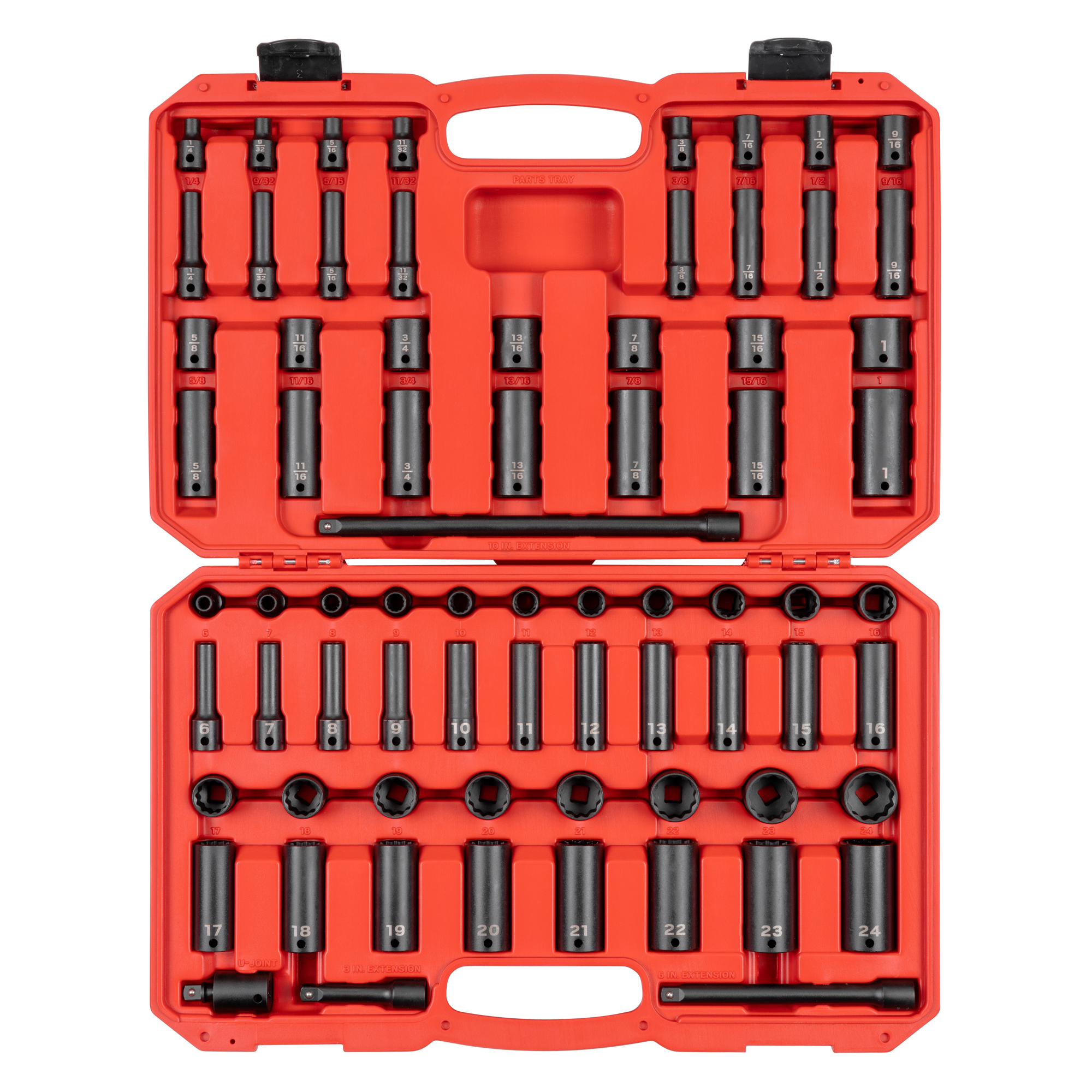 TEKTON 3/8 Inch Drive Shallow and Deep 12-Point Impact Socket Set with Case, 72-Piece (1/4 - 1 in., 6 - 24 mm) | SID91406