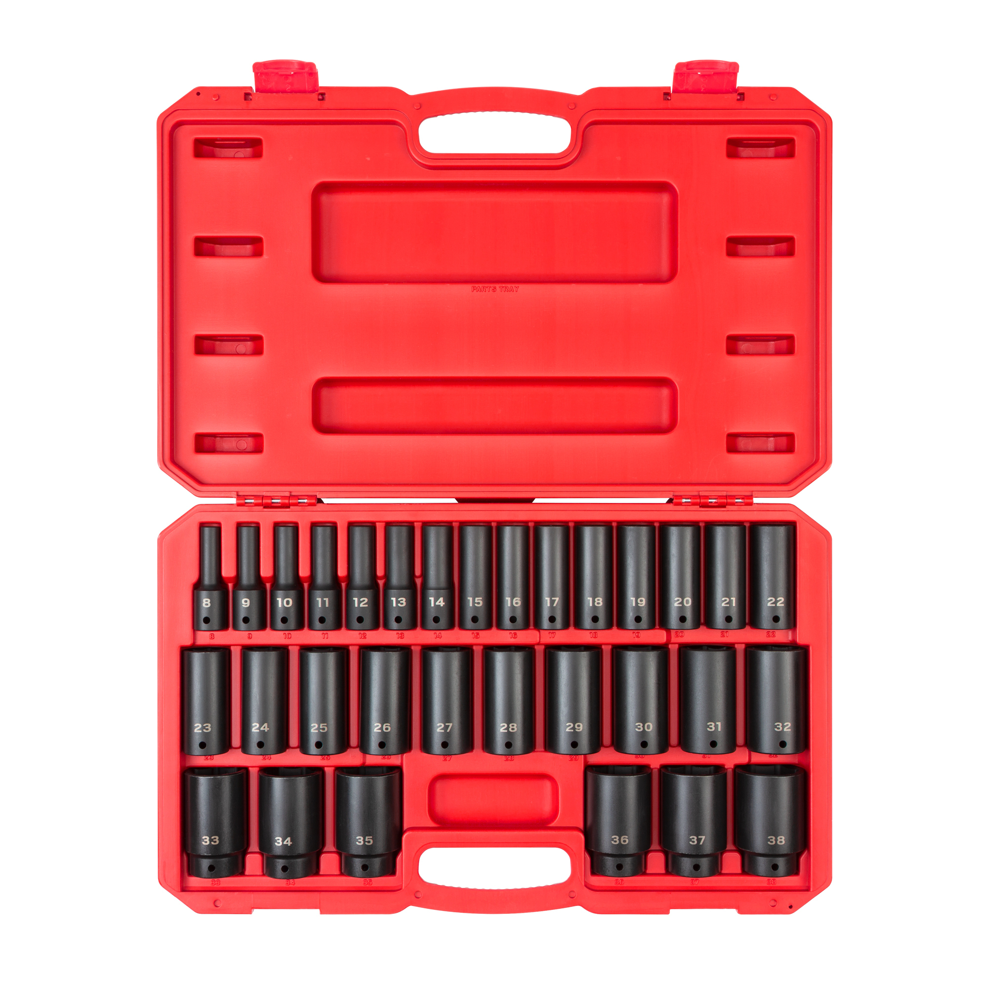 TEKTON 1/2 Inch Drive Deep 6-Point Impact Socket Set with Case, 31-Piece (8 - 38 mm) | SID92335