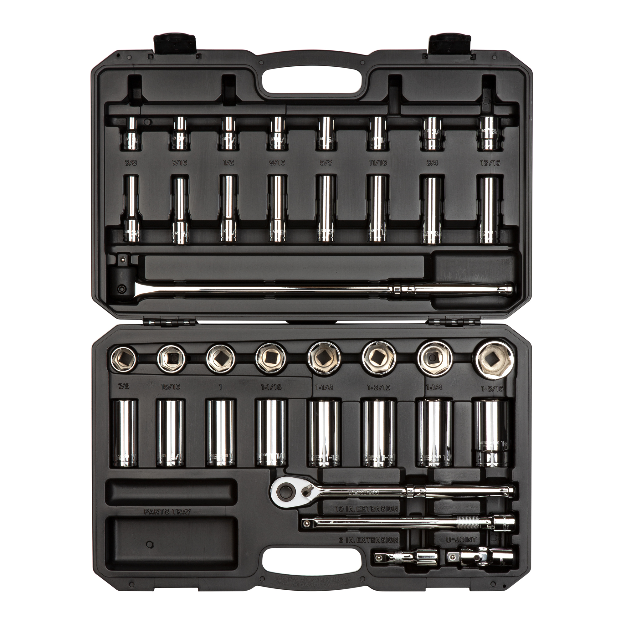 TEKTON 1/2 Inch Drive Shallow and Deep 6-Point Socket and Ratchet Set with Case, 37-Piece (3/8 - 1-5/16 in.) | SKT25101