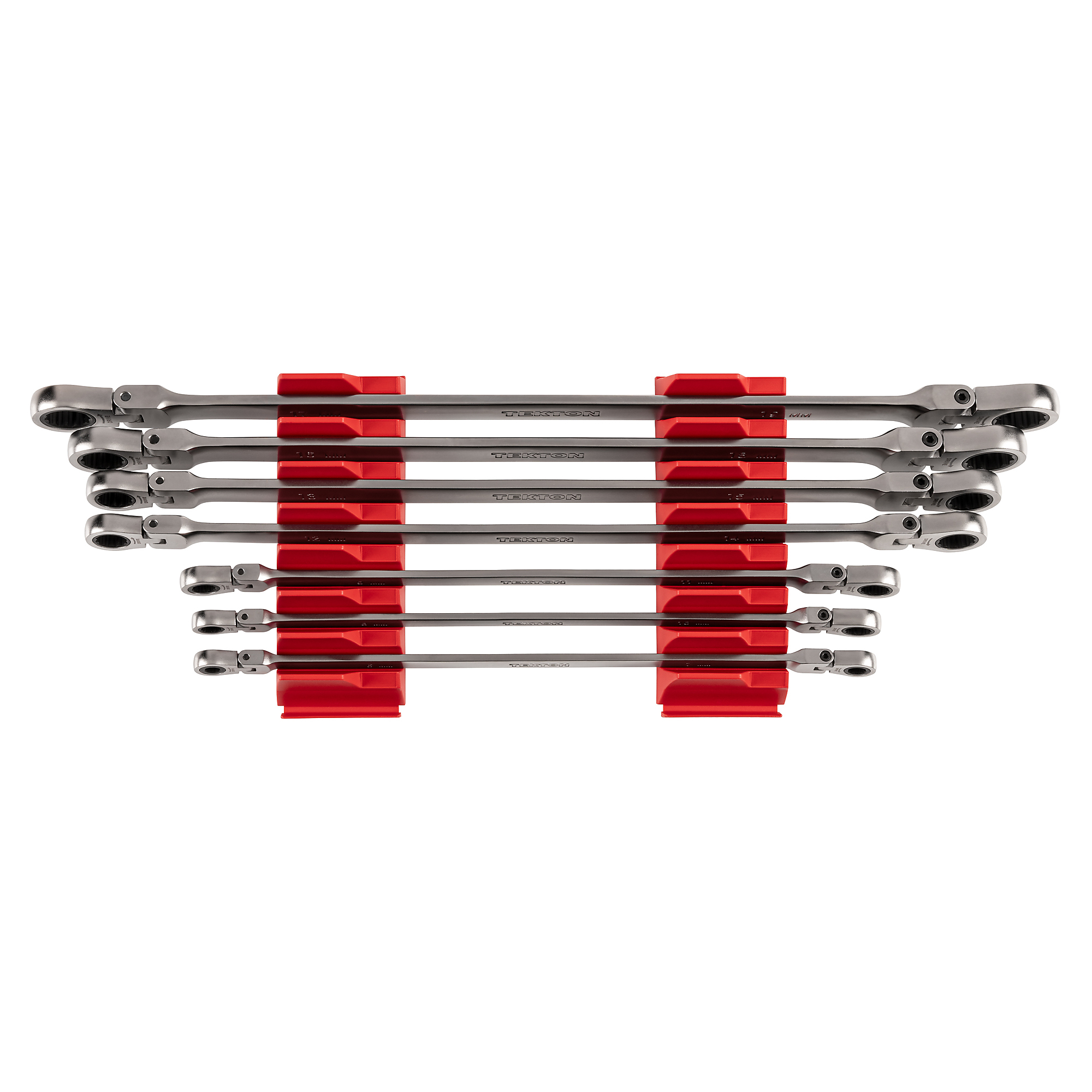 TEKTON Long Flex Head 12-Point Ratcheting Box End Wrench Set with Modular Organizers, 7-Piece (6-19 mm) | WRB96301
