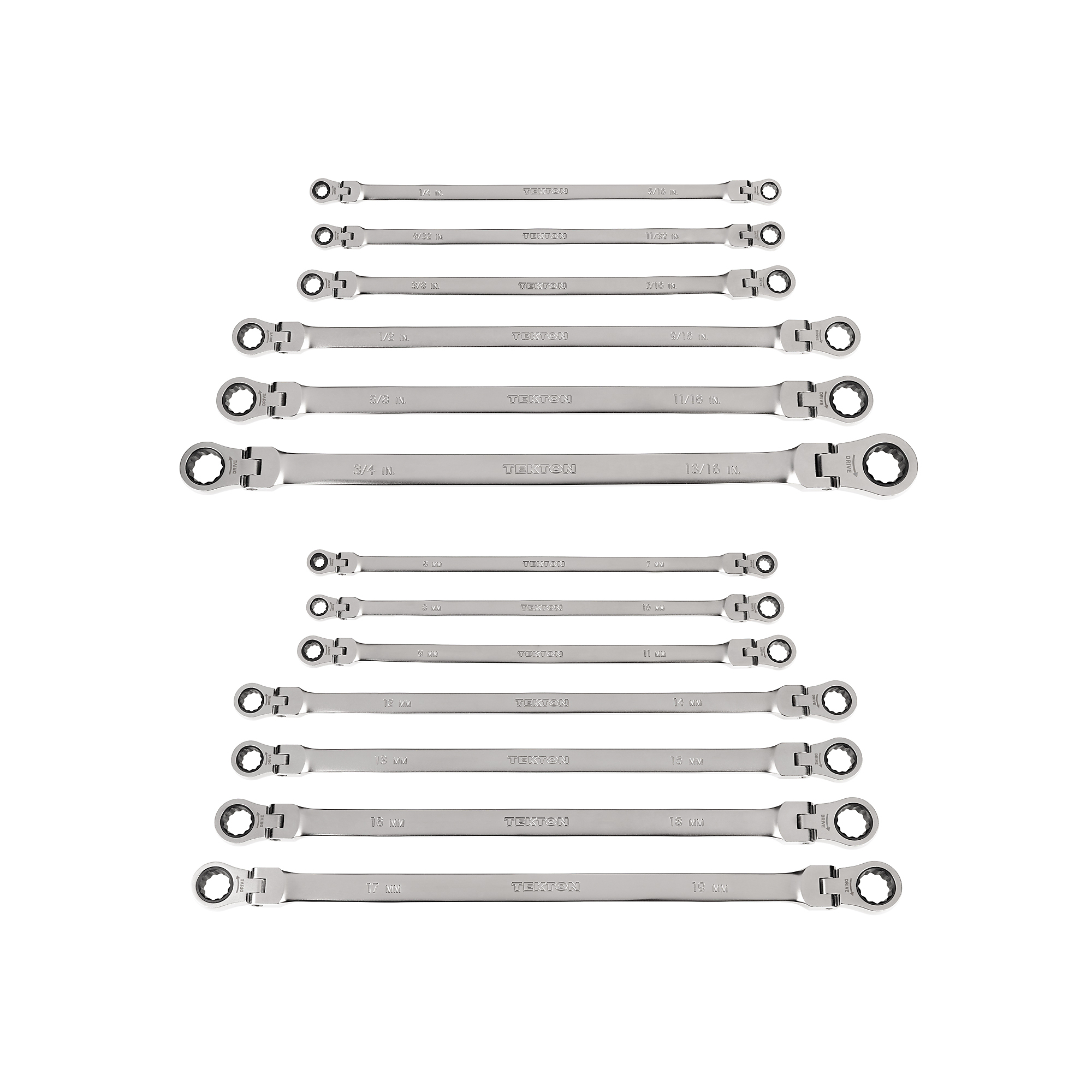 TEKTON Long Flex Head 12-Point Ratcheting Box End Wrench Set, 13-Piece (1/4-13/16 in., 6-19 mm) | WRB96002