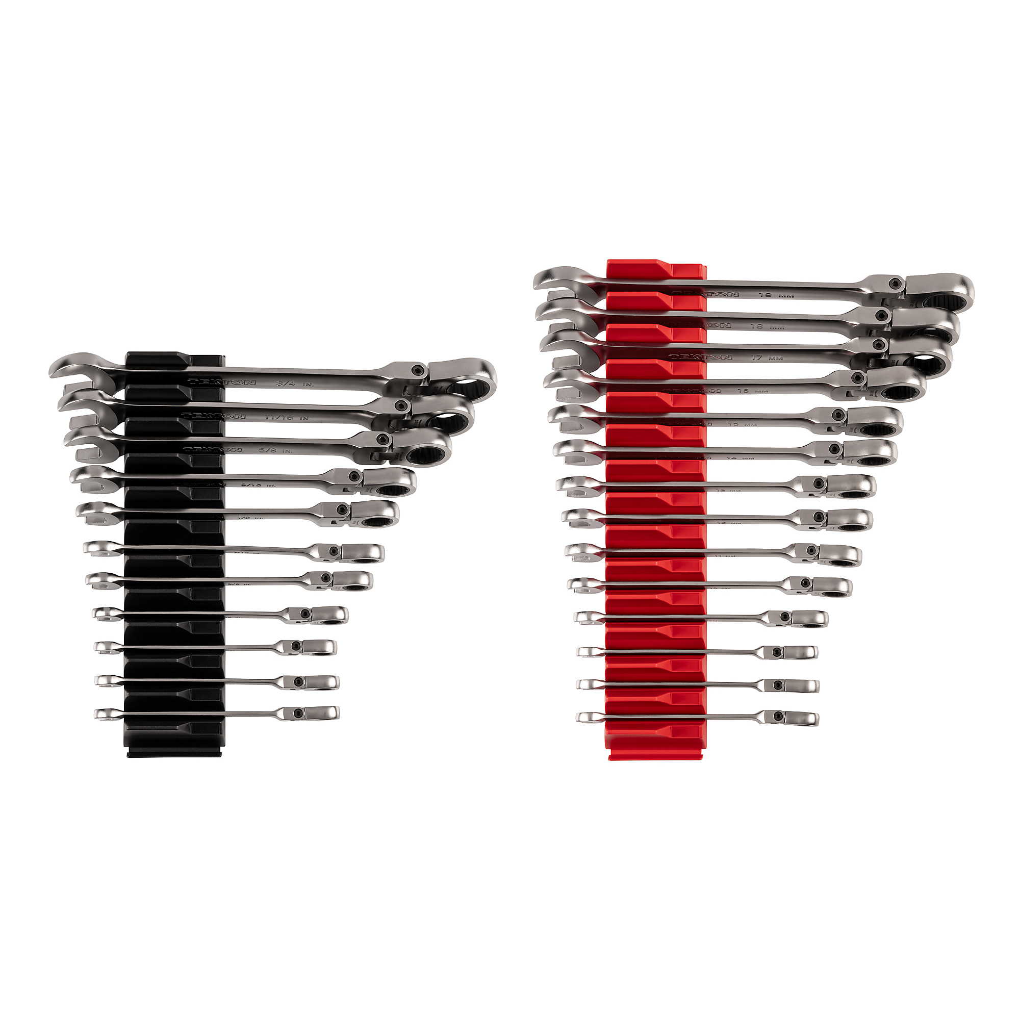 TEKTON Flex Head 12-Point Ratcheting Combination Wrench Set with Modular Organizers, 25-Piece (1/4-3/4 in., 6-19 mm) | WRC95304