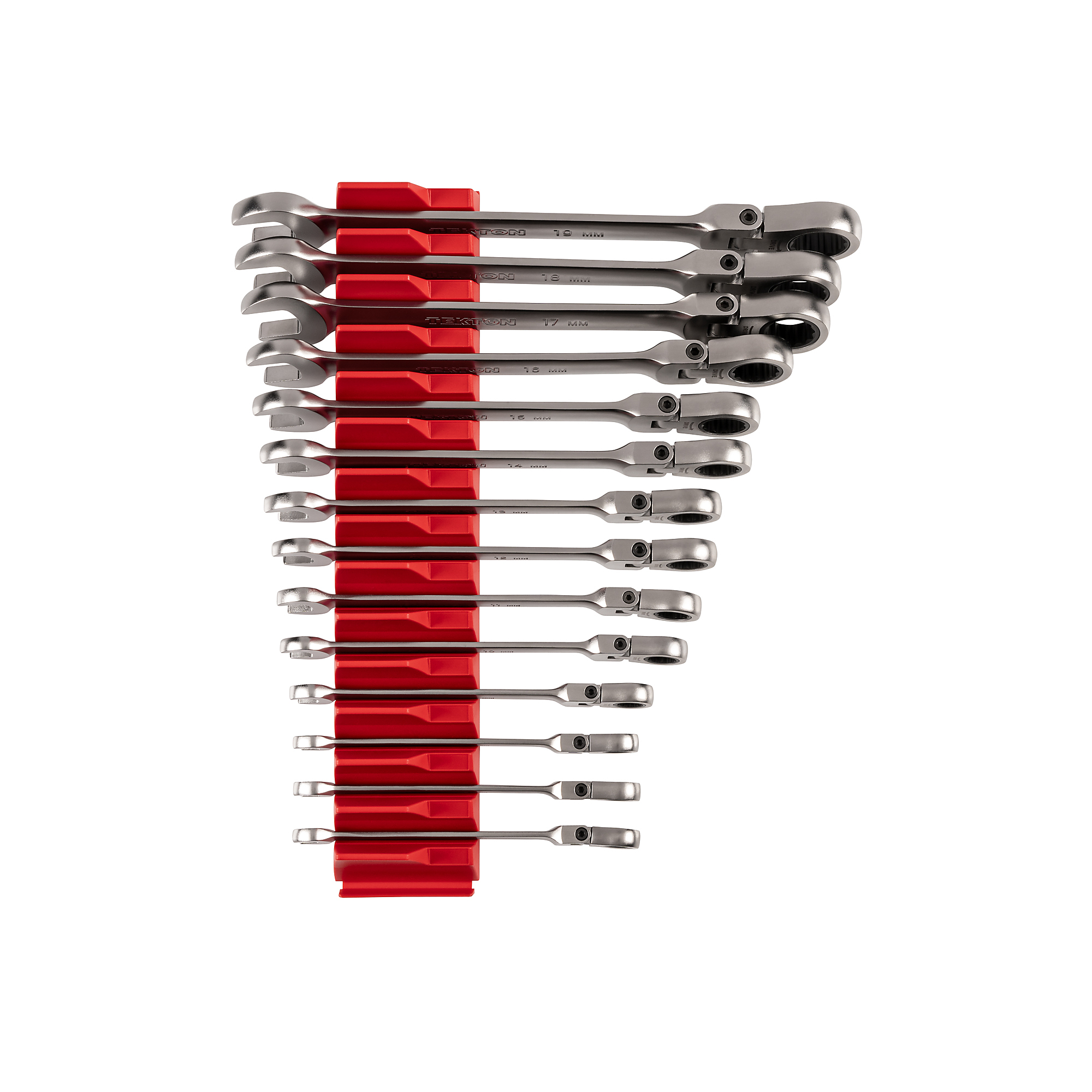 TEKTON Flex Head 12-Point Ratcheting Combination Wrench Set with Modular Organizers, 14-Piece (6-19 mm) | WRC95302