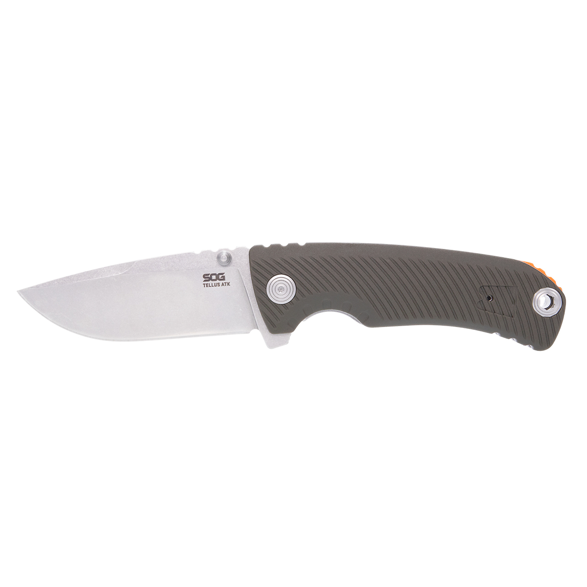 SOG Tellus ATK Folding Knife - 3.24in. Blade, 3.3in. Handle, Olive Drab/Orange, Model# SOG-11-06-01-43