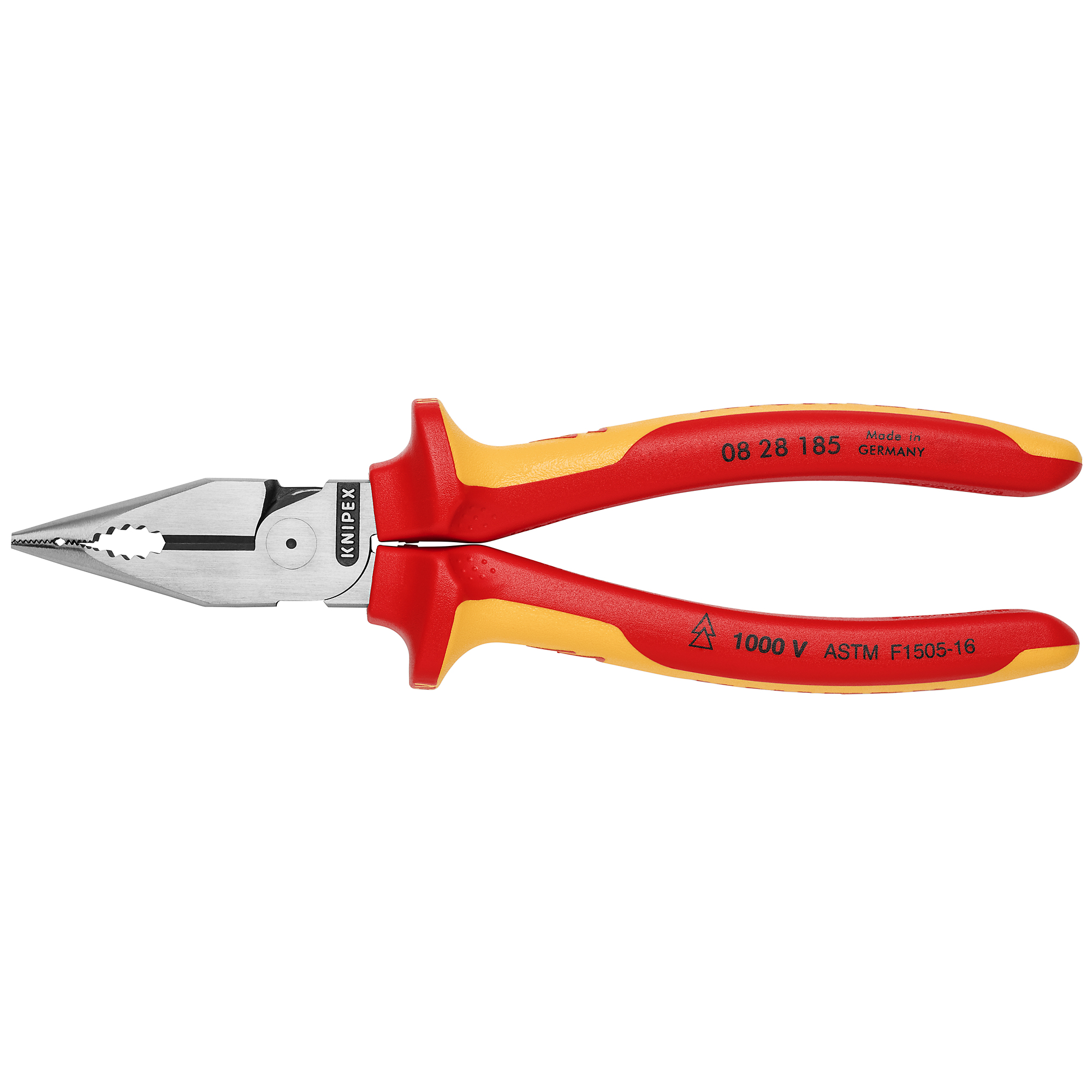 KNIPEX Needle Nose Combination Pliers - 7.25in., Comfort Grip, 1000V, Steel, 0.5in. Jaw Capacity, Model# 08 28 185 US