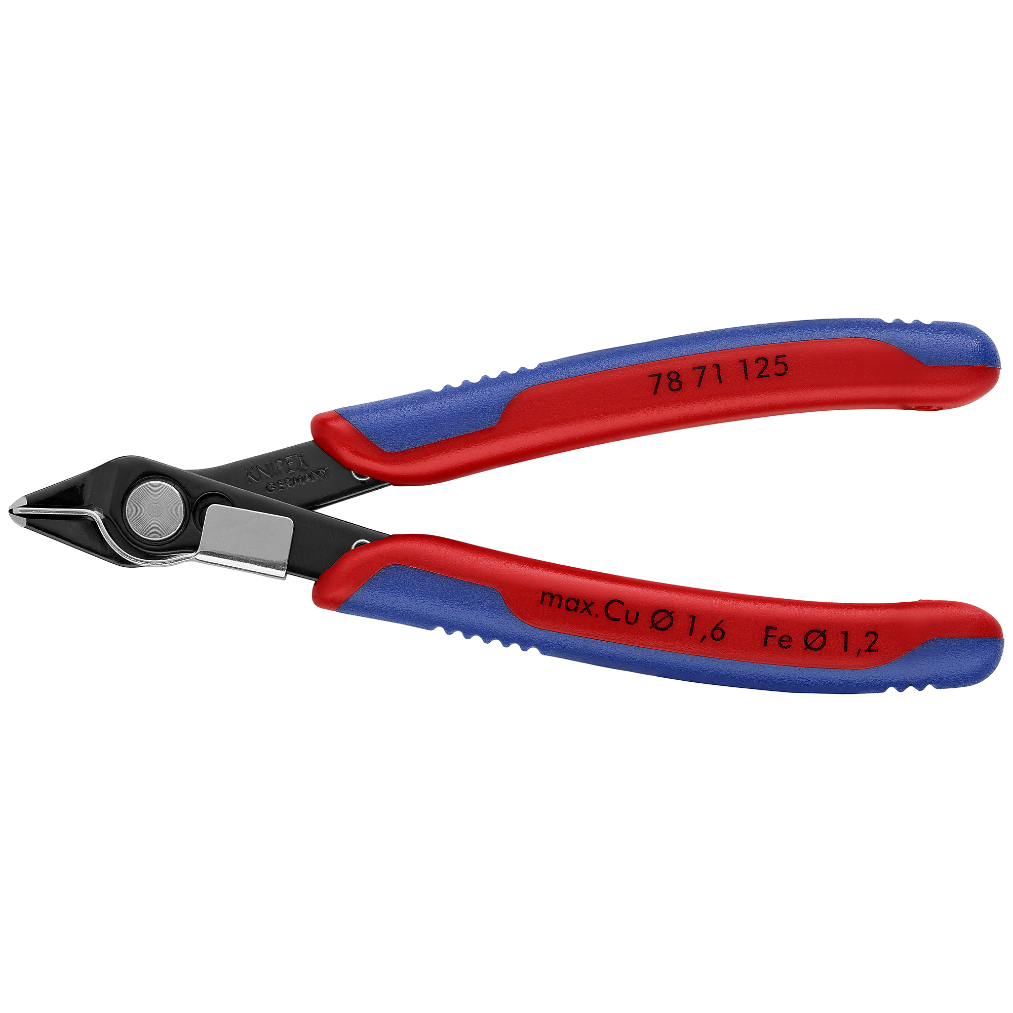 KNIPEX Electronics Super Knips - 5in., Comfort Grip, Steel, 0.063in. Jaw Capacity, Lead Catcher, Model# 78 71 125