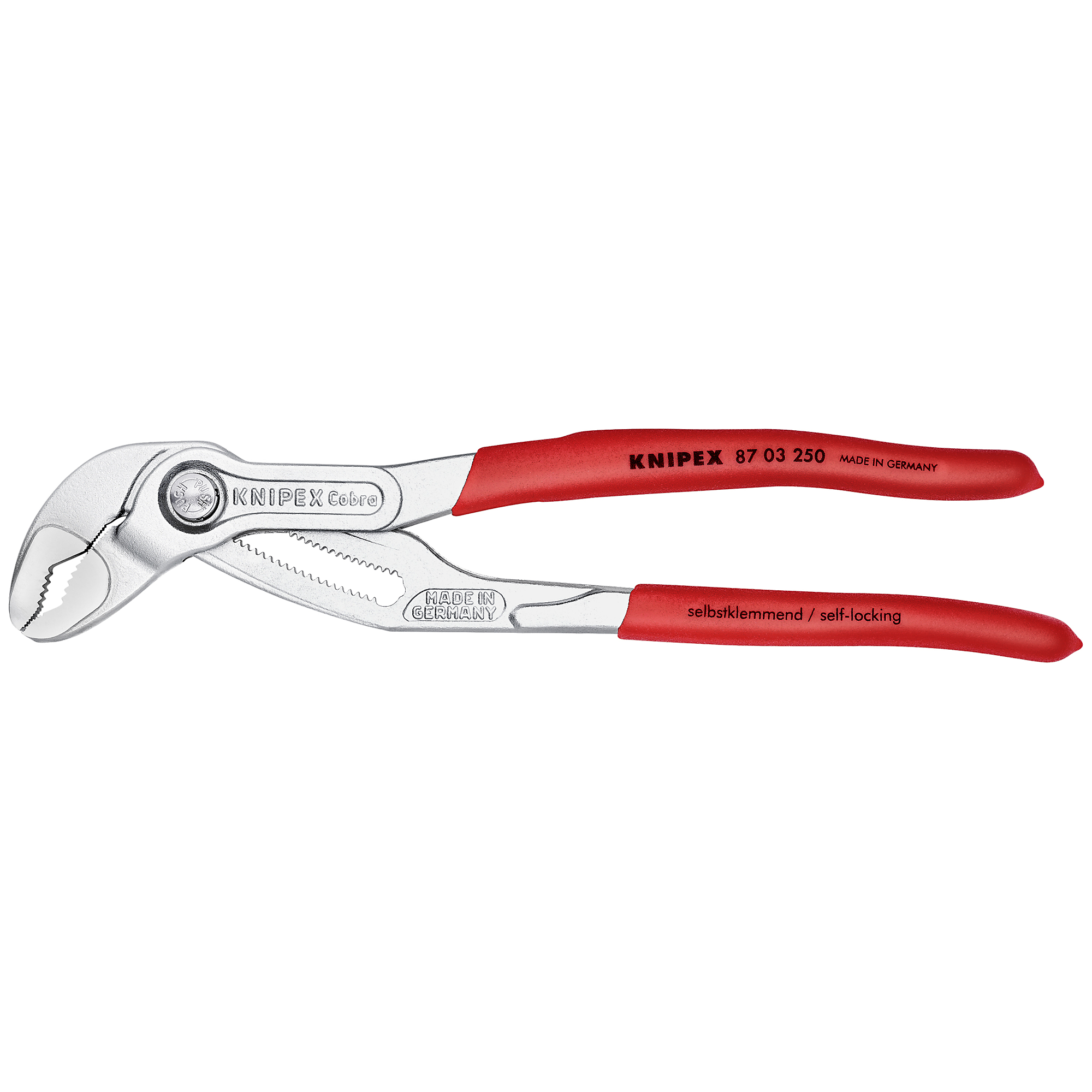 KNIPEX, Cobra Water Pump Pliers, Plastic Coating, 10in., Pieces (qty.) 1 Material Chrome Vanadium, Jaw Capacity 2 in, Model# 87 03 250