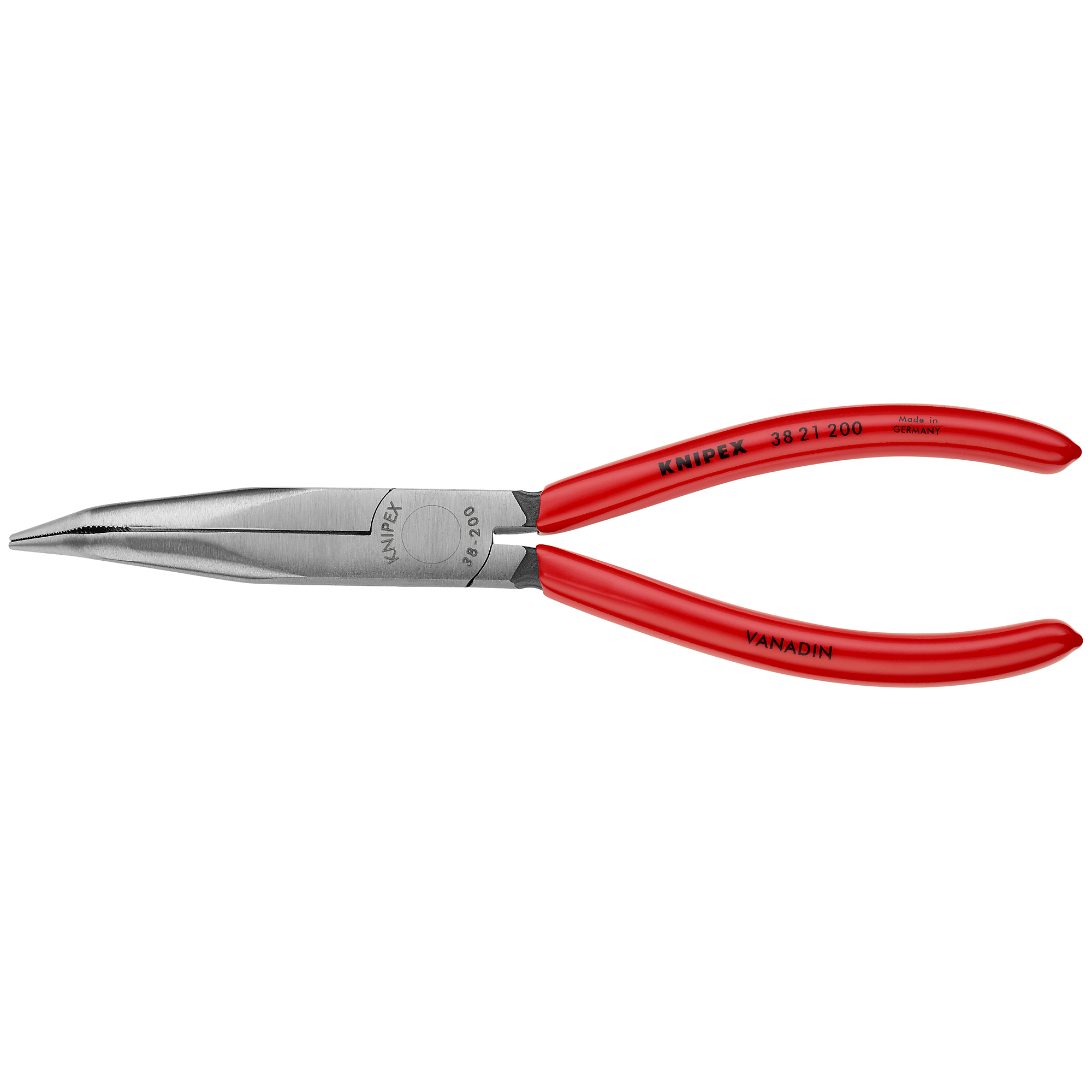 KNIPEX, Angled Long Nose Pliers w/o Cutter, 8in., Pieces (qty.) 1 Material Vanadium Steel, Model# 38 21 200