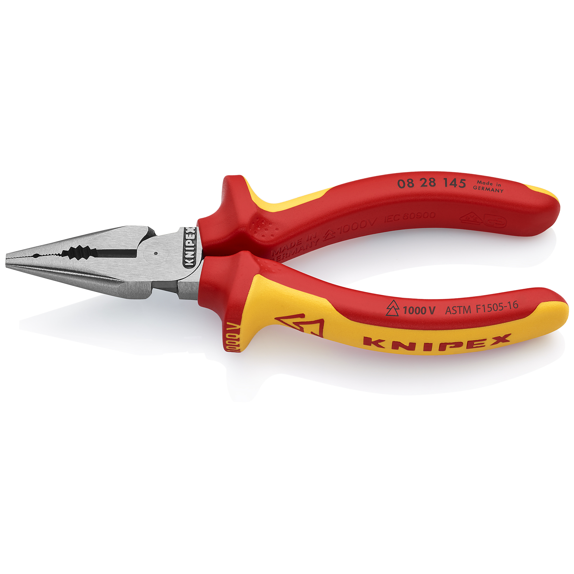 KNIPEX, NeedleNose Comb Pliers-1000V, Comfort Grip, 5.75in., Pieces (qty.) 1 Material Steel, Jaw Capacity 0.313 in, Model# 08 28 145 US