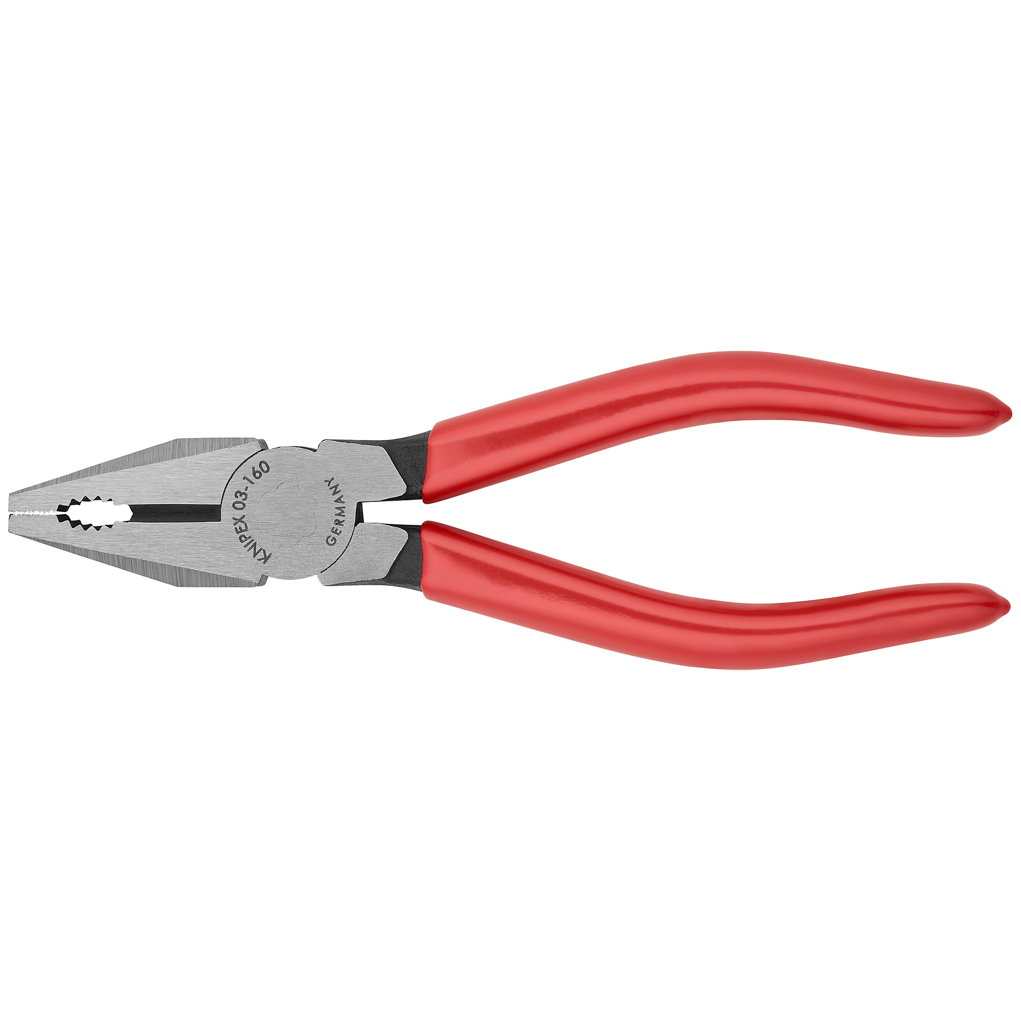 KNIPEX Combination Pliers, 6.25in., 0.391in. Jaw Capacity, Steel, Plastic Coating, Model# 03 01 160