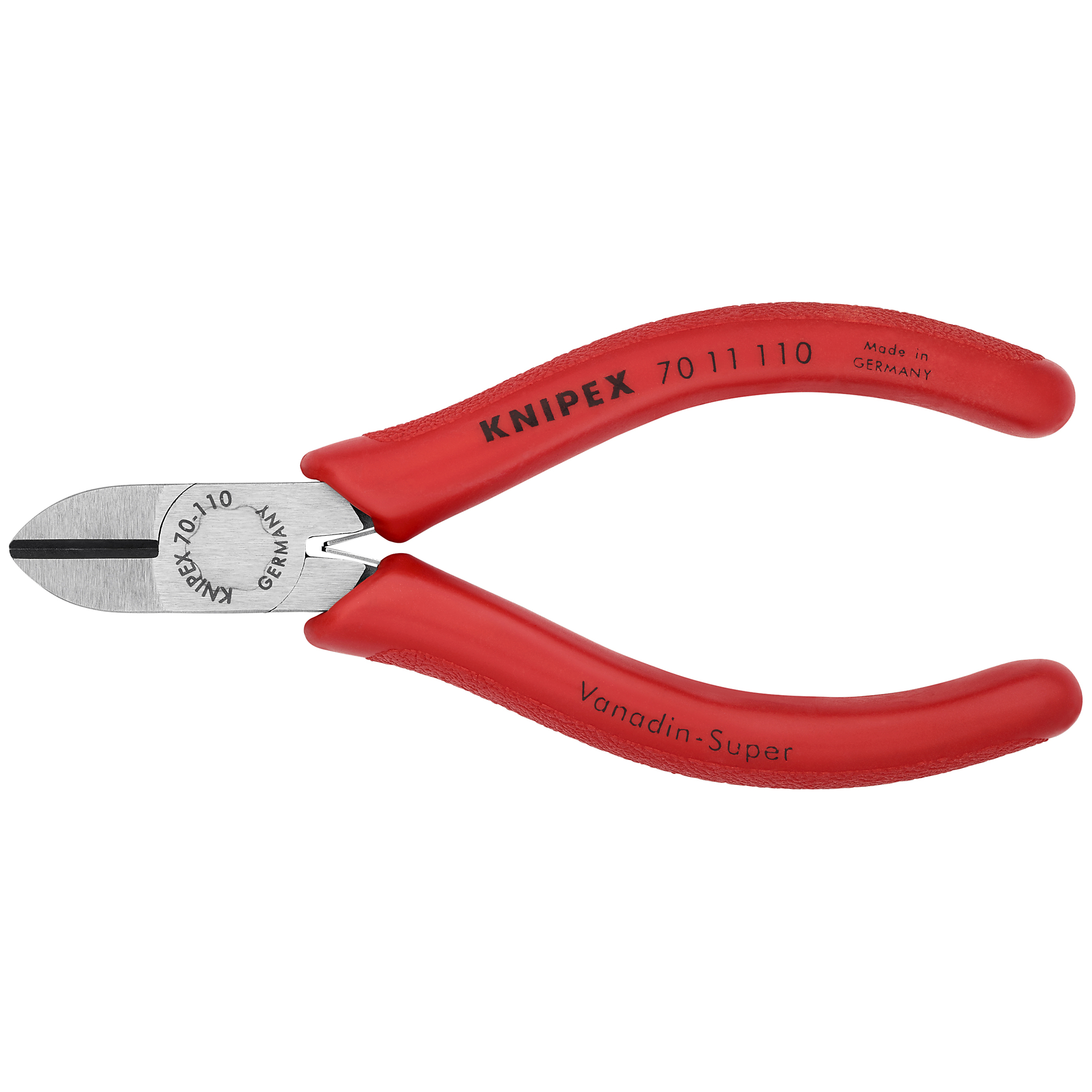 KNIPEX, Diagonal Cutters, Spring Loaded, 4.25in.,, Pieces (qty.) 1 Material Vanadium Steel, Jaw Capacity 0.125 in, Model# 70 11 110