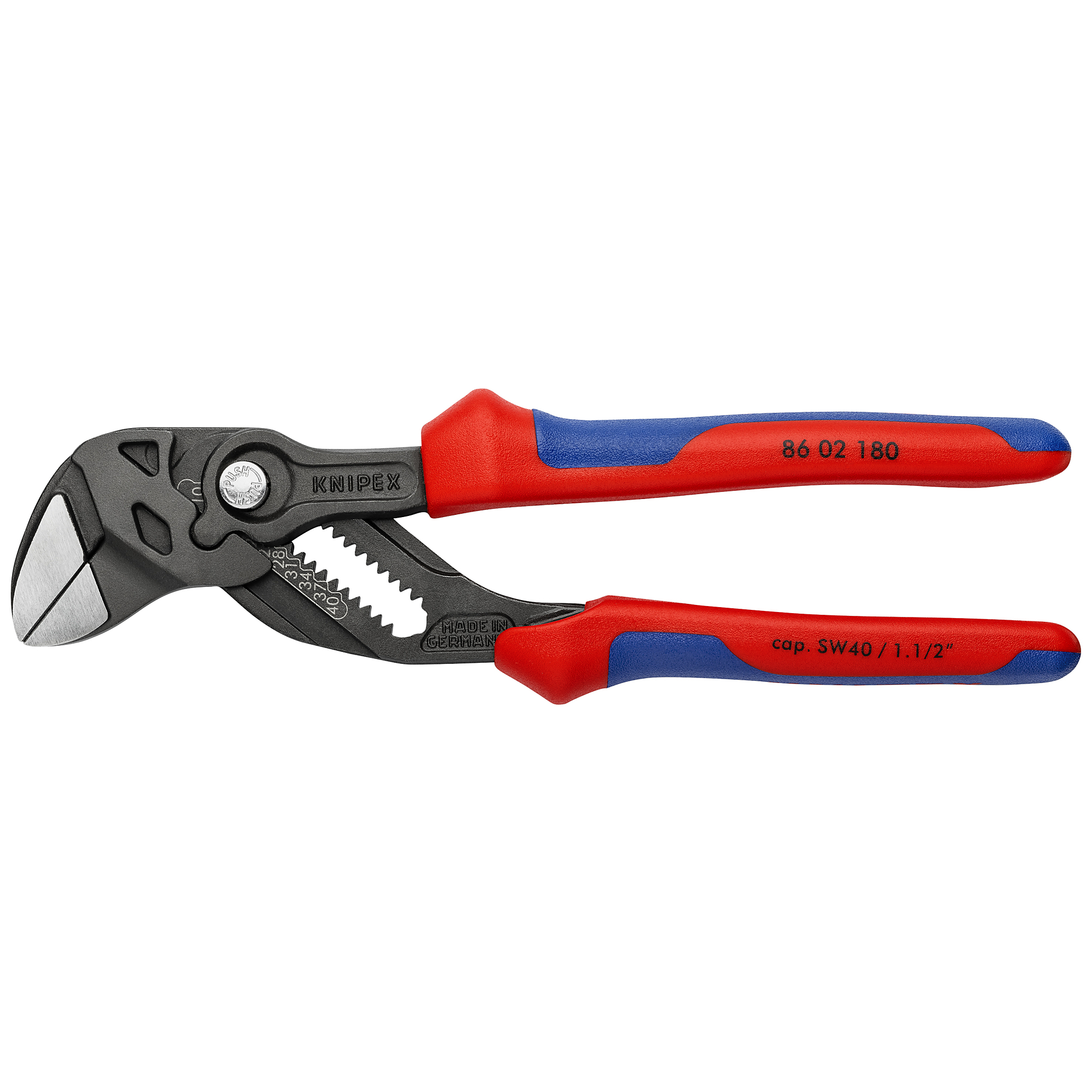 KNIPEX Pliers Wrench - 7.25in., Comfort Grip, Chrome Vanadium, 1.5in. Jaw Capacity, Model# 86 02 180