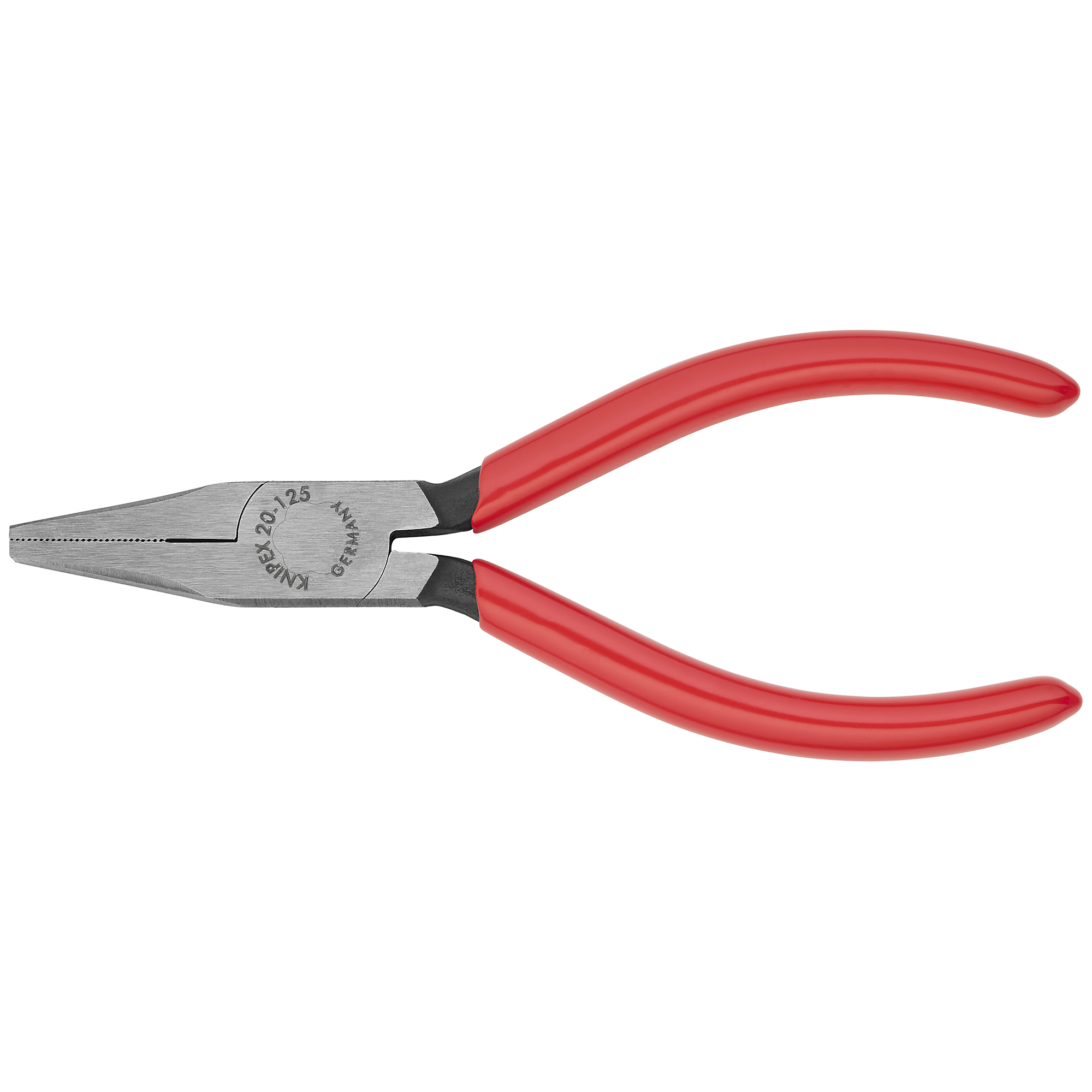 KNIPEX Flat Nose Pliers - 5in., Non-Slip Plastic, Steel, 0.438in. Jaw Capacity, Model# 20 01 125